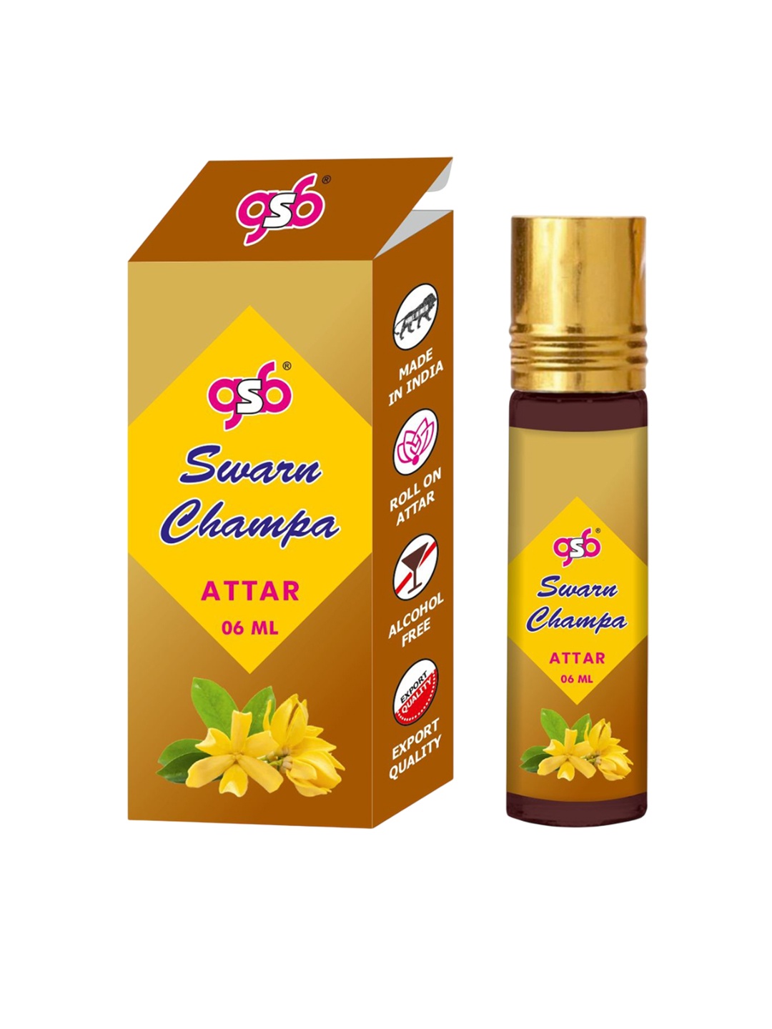 

GSB Swarna Champa Alcohol Free Long Lasting Roll On Attar - 6 ml, Brown
