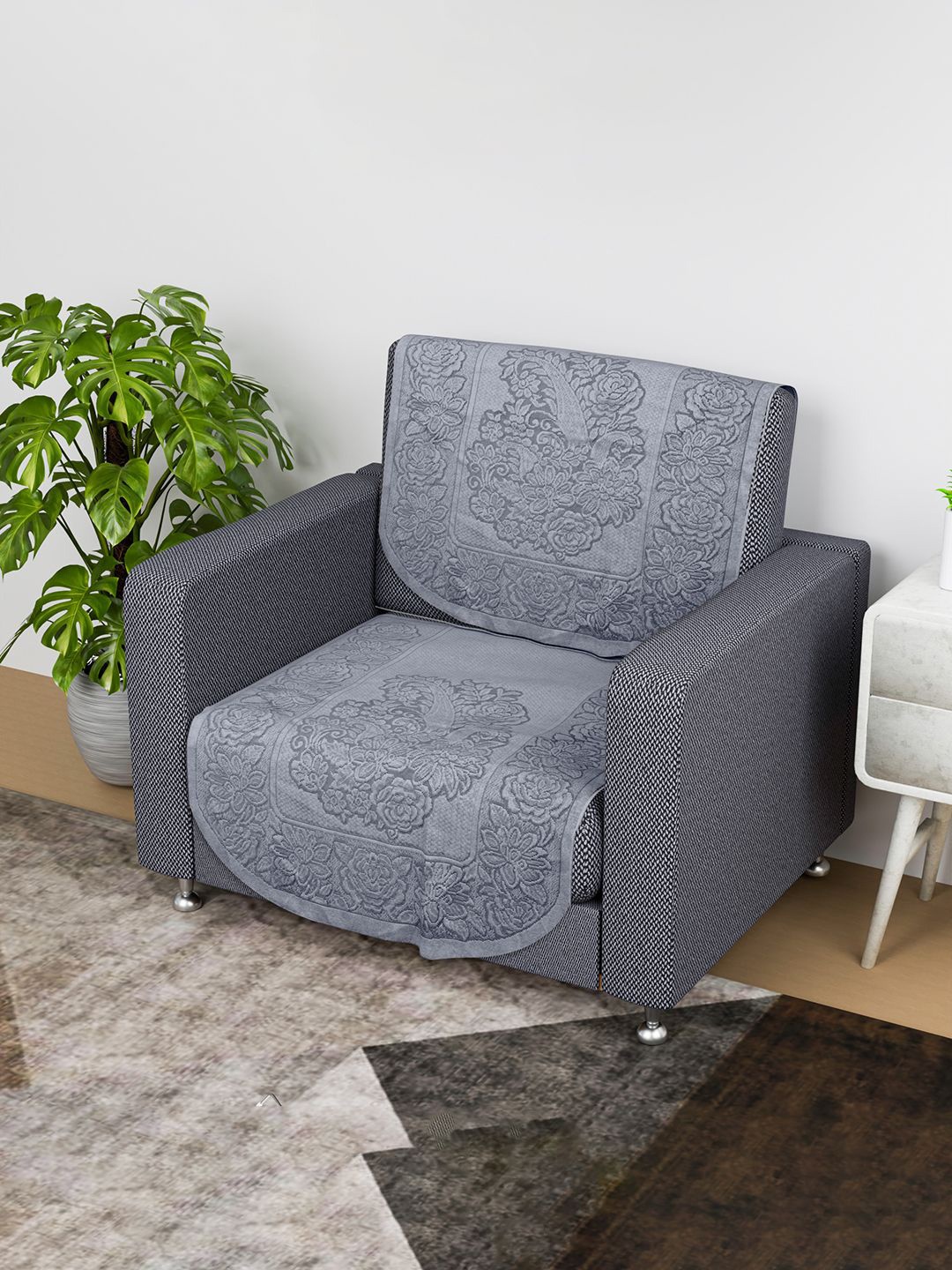 

Kuber Industries Grey 2 Pieces Self Design Cotton 1 Seater Sofa Covers