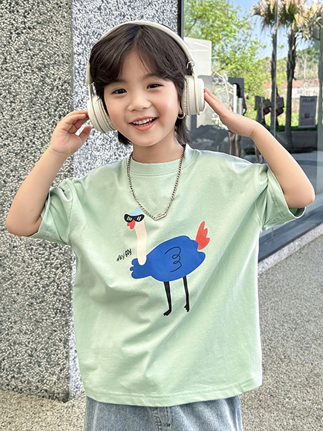 

LULU & SKY Boys Graphic Printed Round Neck Cotton T-shirt, Green