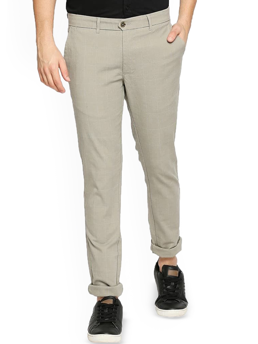 

Basics Men Checked Comfort Trousers, Beige