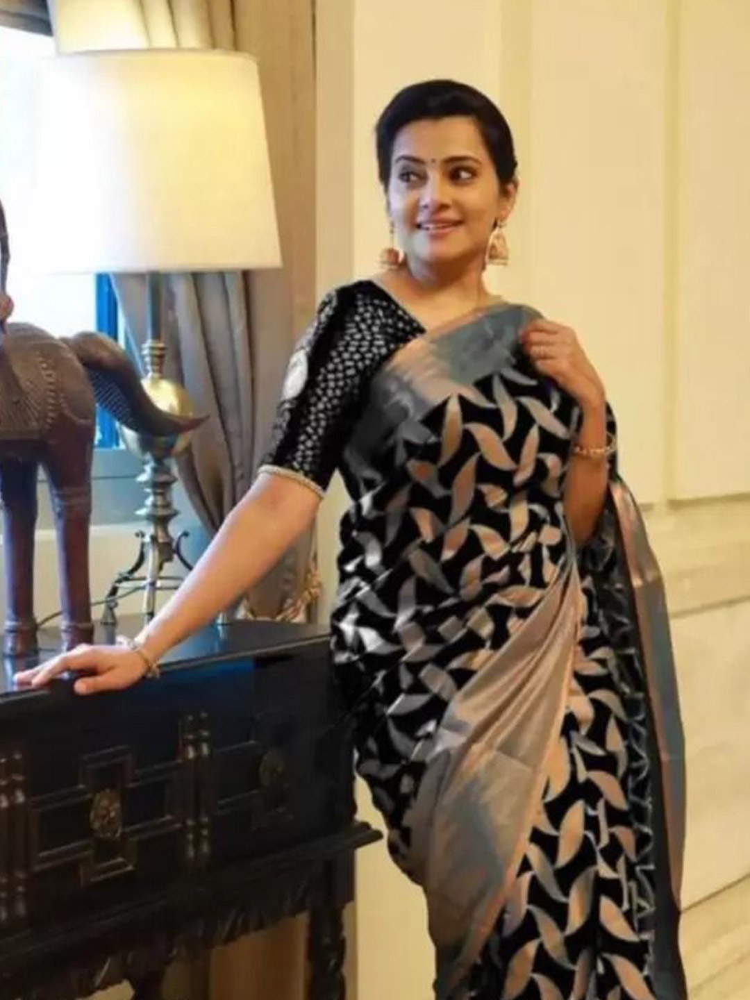 

Florence Woven Design Zari Pure Silk Saree, Black