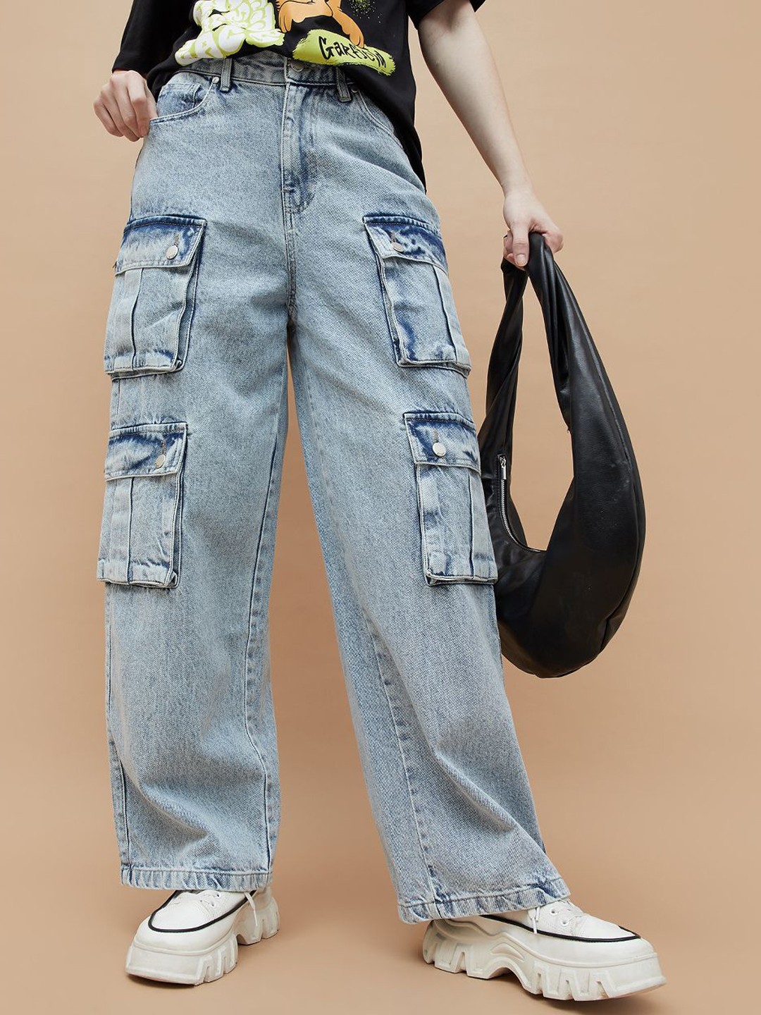 

Ginger by Lifestyle Women Relaxed Fit Cotton Cargo Jeans, Blue