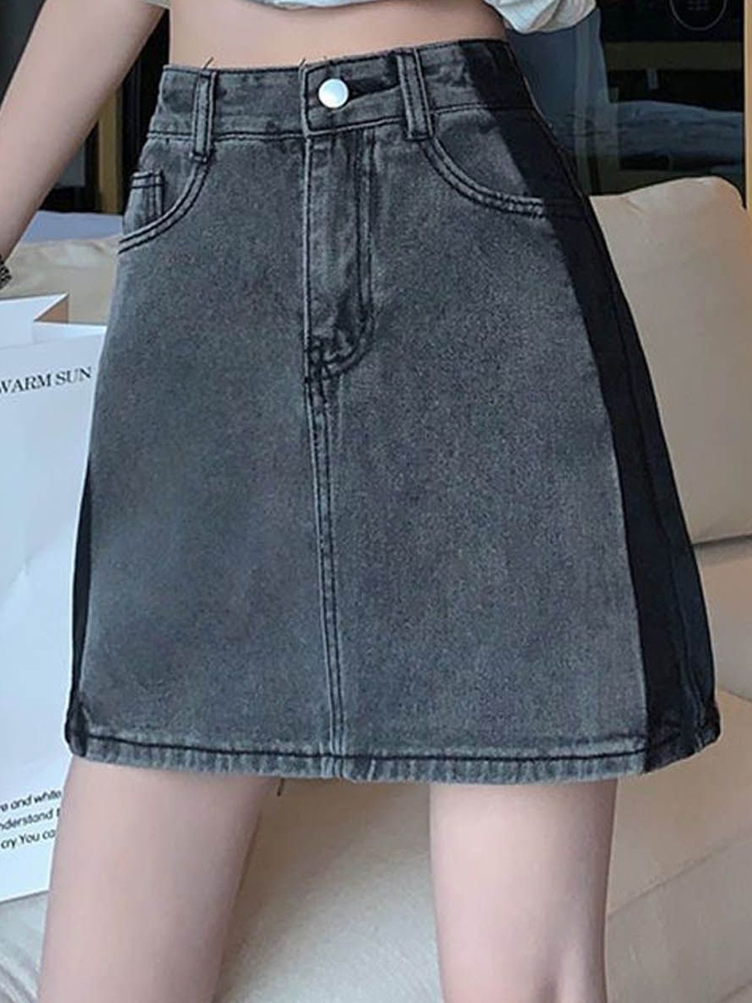 

StyleCast Denim A-Line Above Knee Skirt, Black