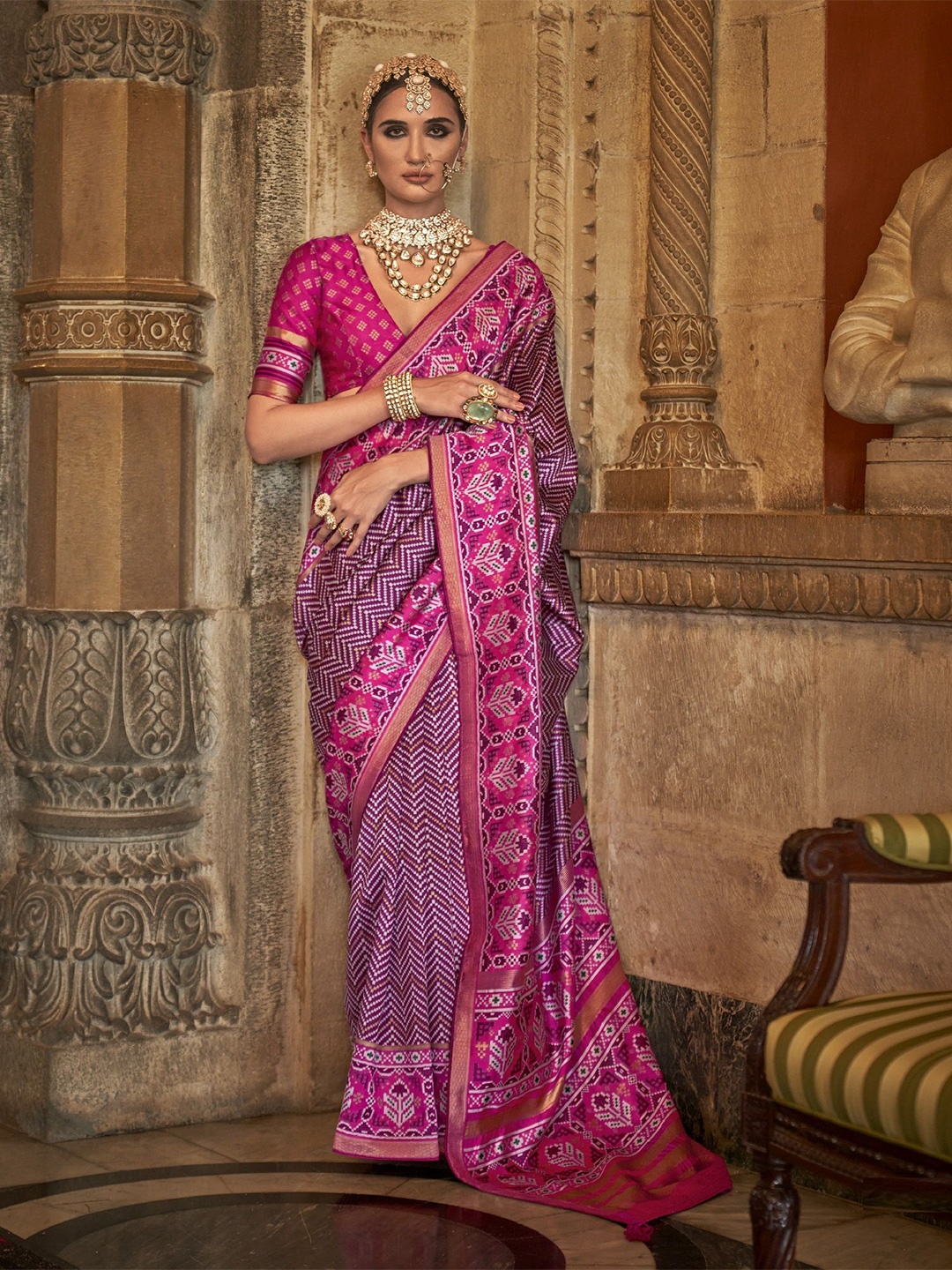 

MAHALASA Ethnic Motifs Pure Silk Patola Saree, Purple