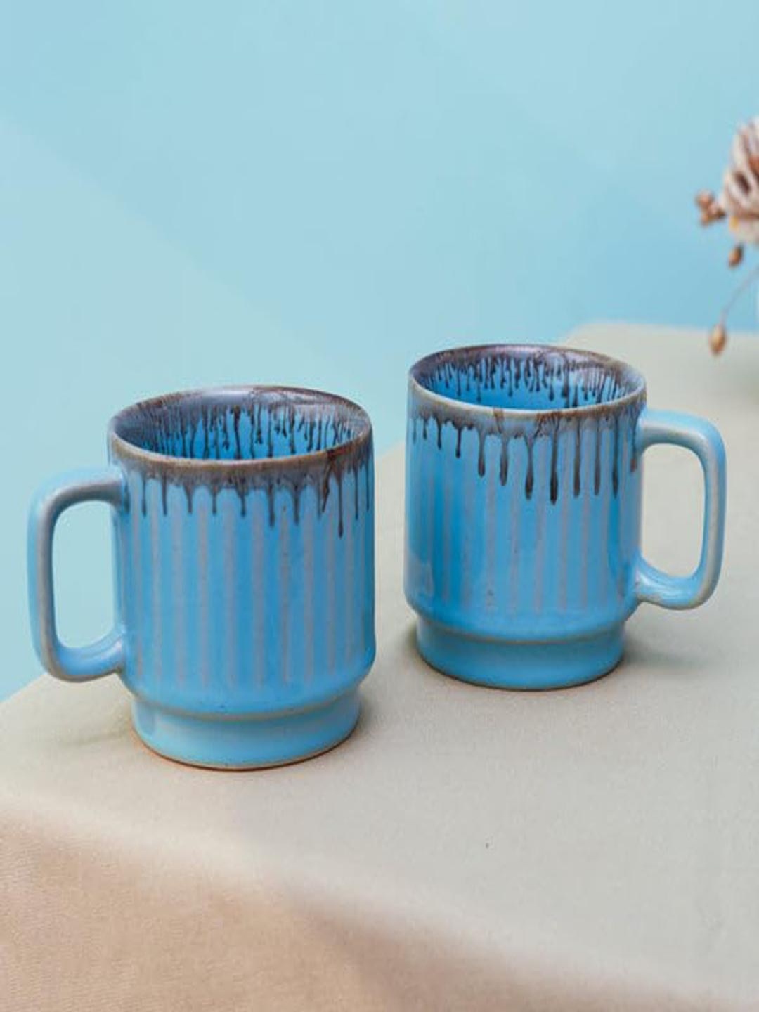 

Rare Planet Blue & Brown 2 Pieces Printed Ceramic Glossy Mugs 350 ml Each