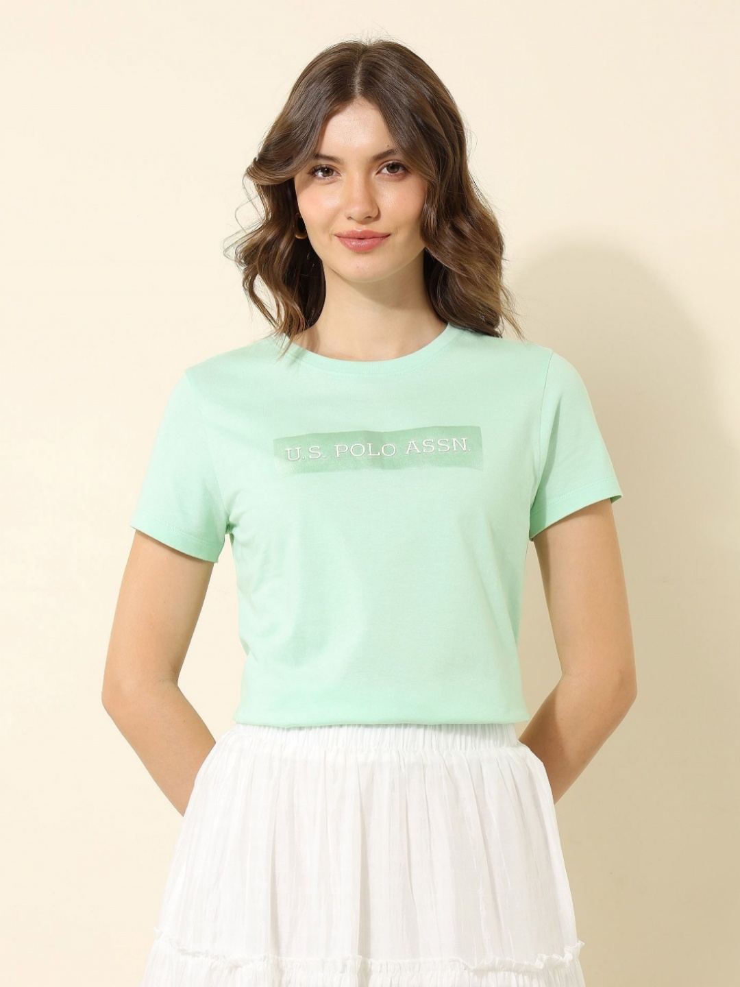 

U.S. Polo Assn. Women Typography Printed Round Neck Cotton T-shirt, Green