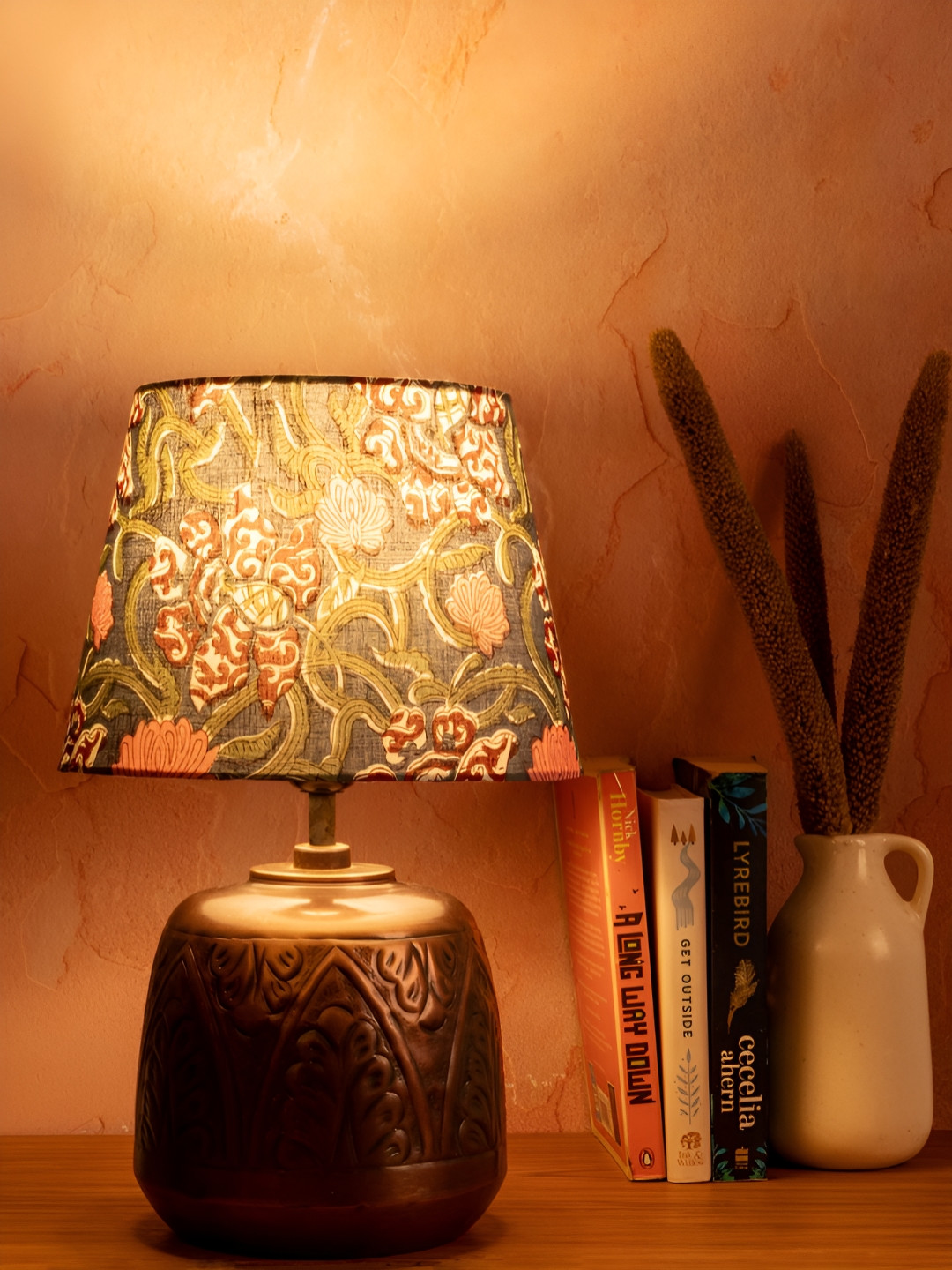 

green girgit Grey Printed Frusturical Shaped Metal Table Lamp with Bulb