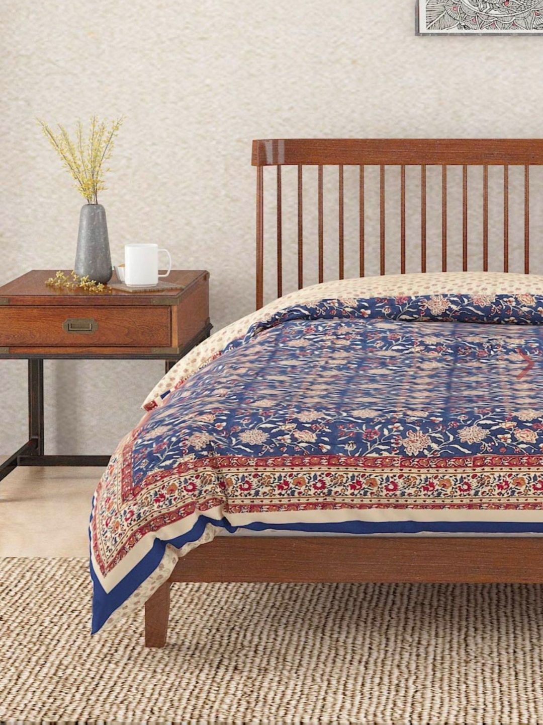 

The Rajwadi Vintana Blue & Beige Floral Printed Cotton 210 TC King Bedsheet-2.25 m x 2.5 m