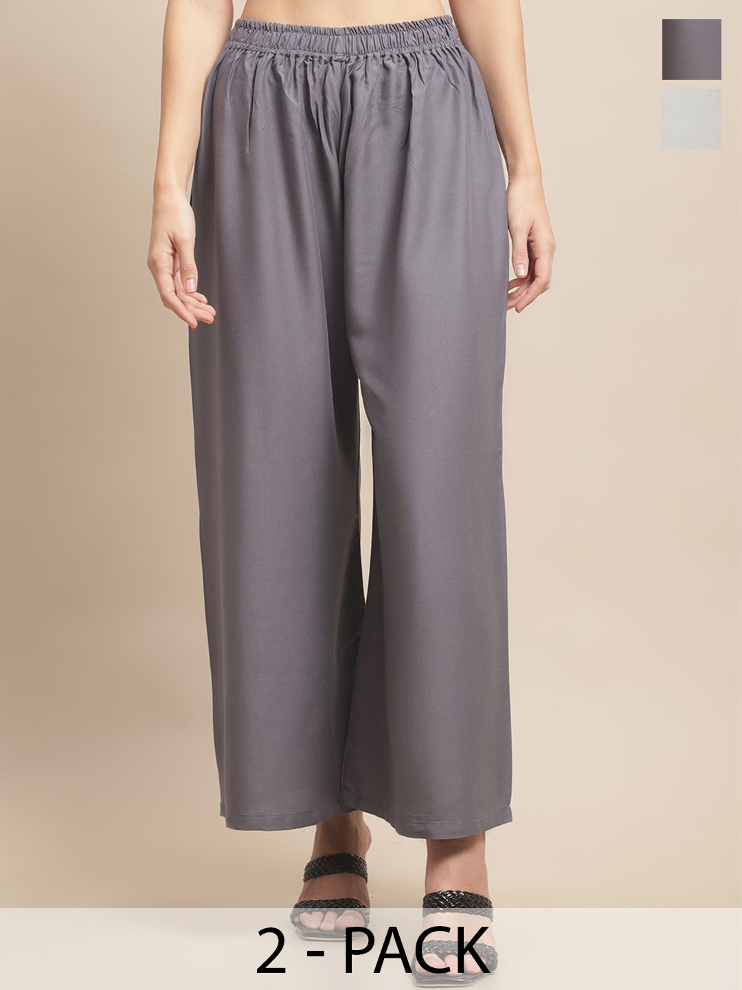 

Valles365 by S.C. Women 2 Flared Palazzos, Cream
