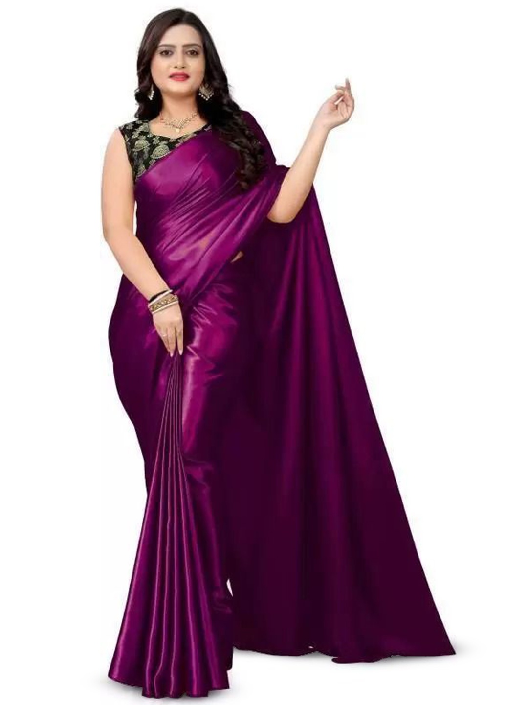 

Florence Satin Saree, Burgundy