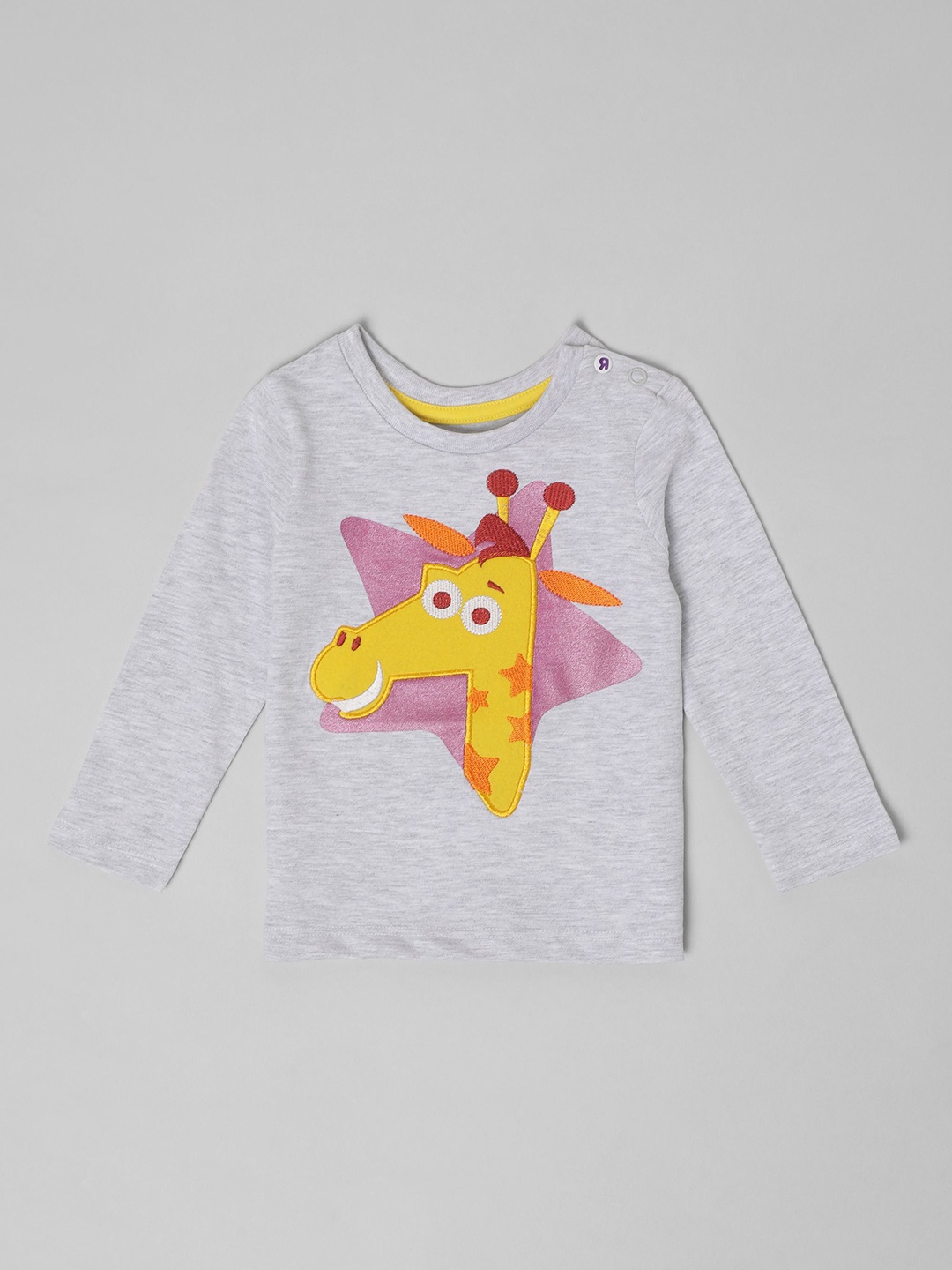 

Babies R Us Girls Graphic Printed Round Neck Cotton T-shirt, Grey