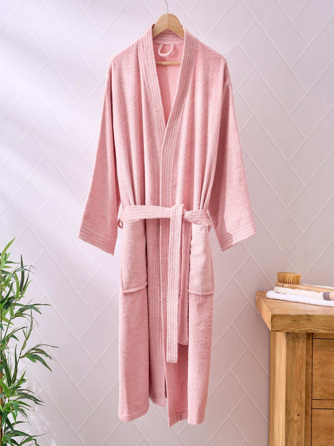 

Home Centre Pure Cotton Shawl Collar Neck Bath Robe, Peach