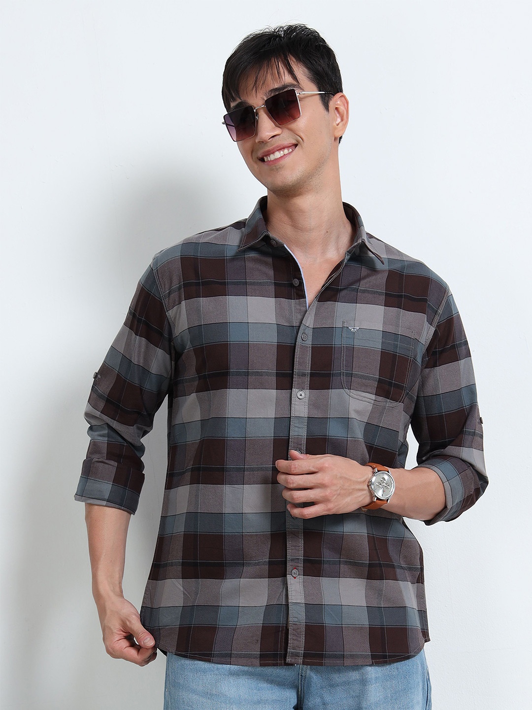 

RIGS AND RAGS Men Standard Tartan Checks Opaque Checked Casual Shirt, Brown