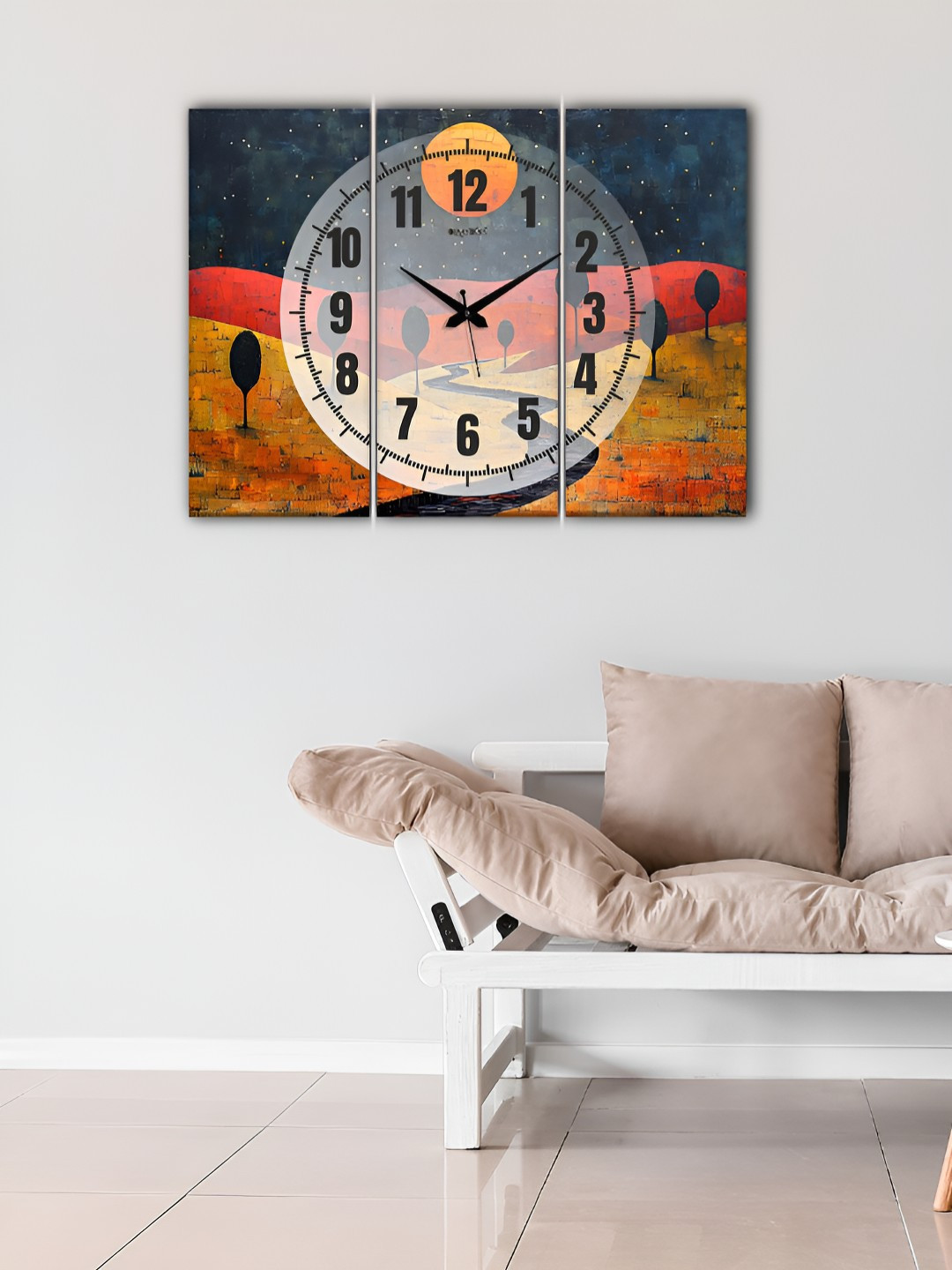 

OLIVE TREE 3 Pieces Black And Orange Printed Analogue Vintage Wood Wall Clock