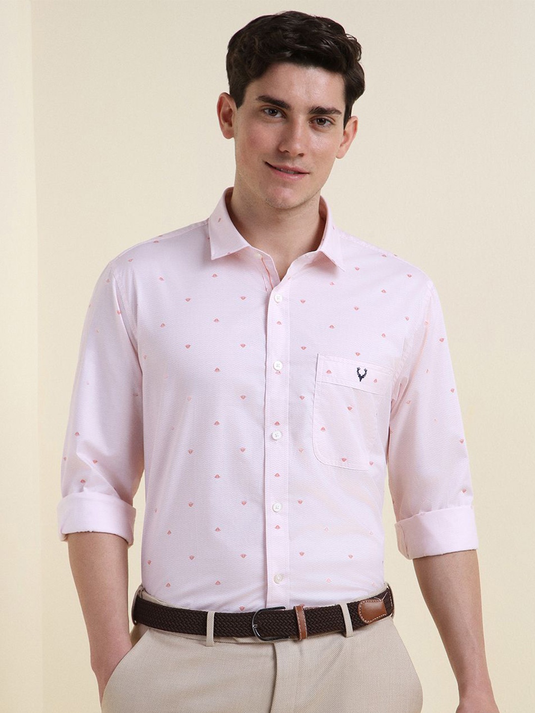 

Allen Solly Men Slim Fit Opaque Printed Casual Shirt, Pink