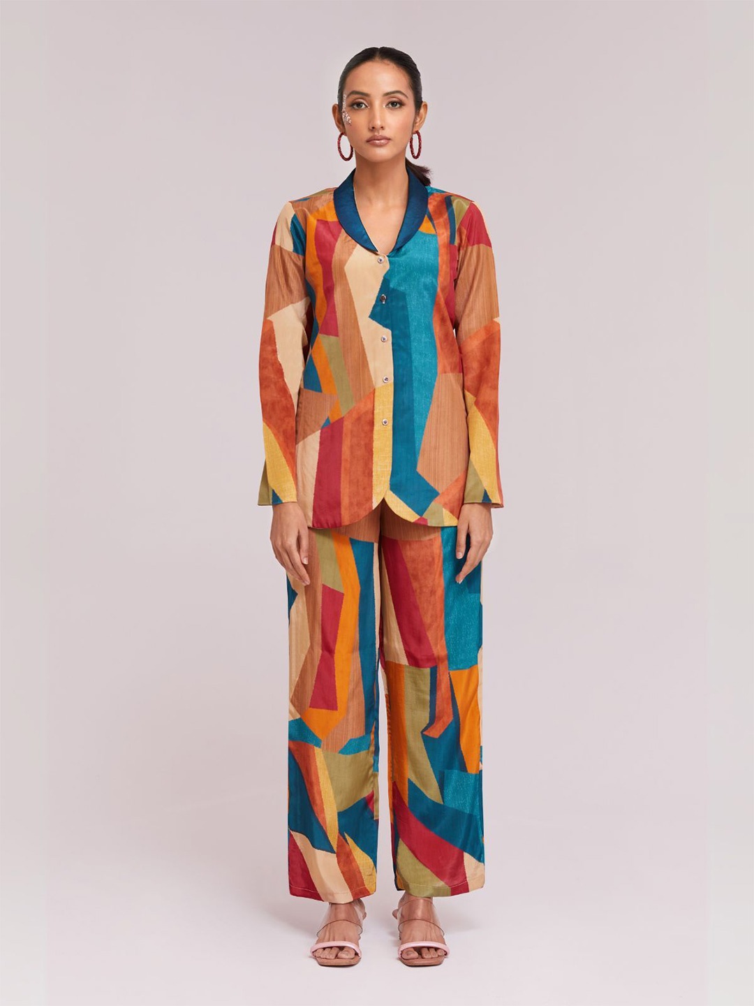 

ODETTE Printed Stitched Co-Ords Set, Brown