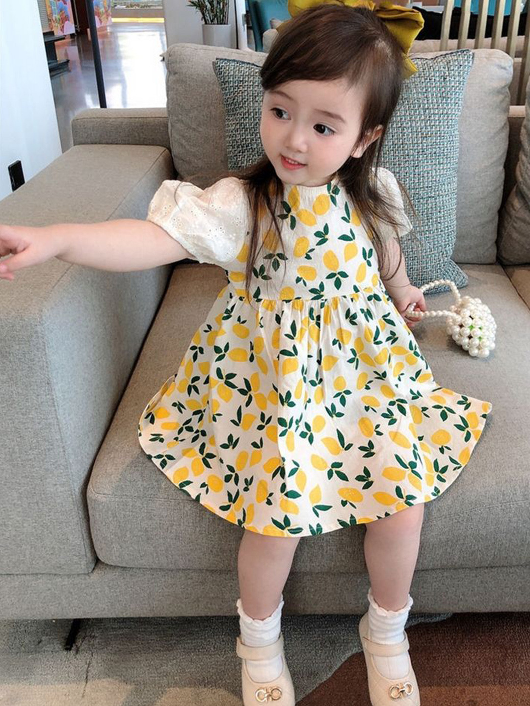 

LULU & SKY Girls Floral Printed Fit & Flare Dress, Yellow