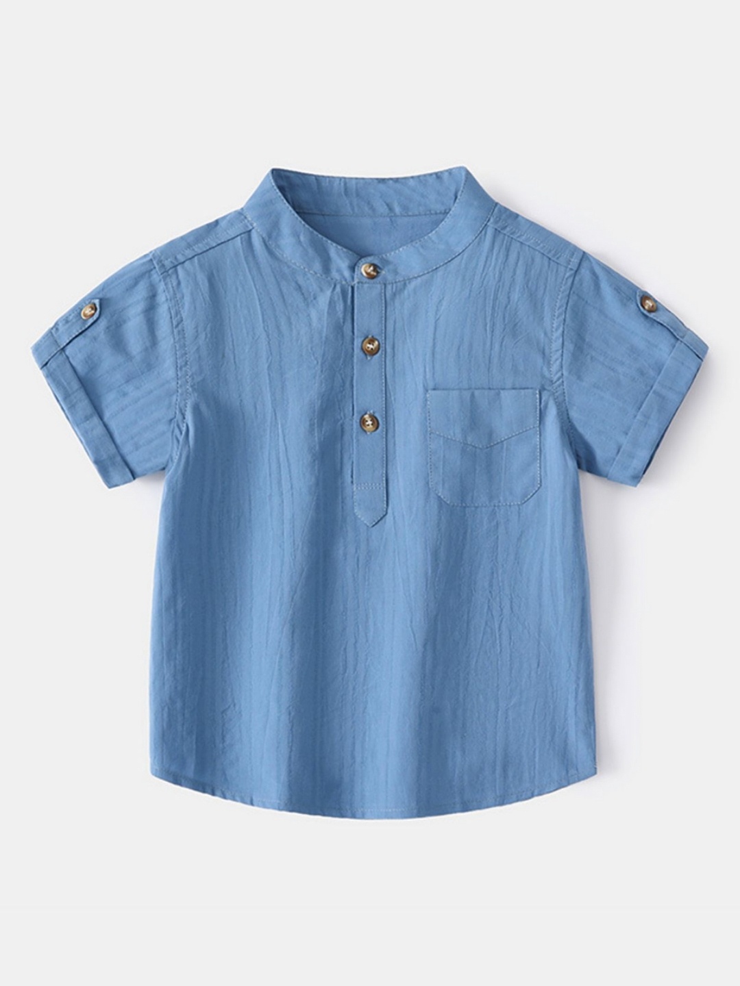 

LULU & SKY Boys Solid Mandarin Collar Cotton T-shirt, Blue