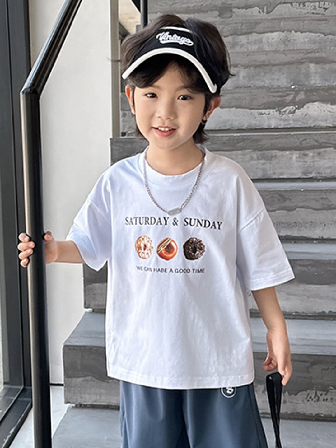 

LULU & SKY Boys Graphic Printed Round Neck Cotton Oversized T-shirt, White