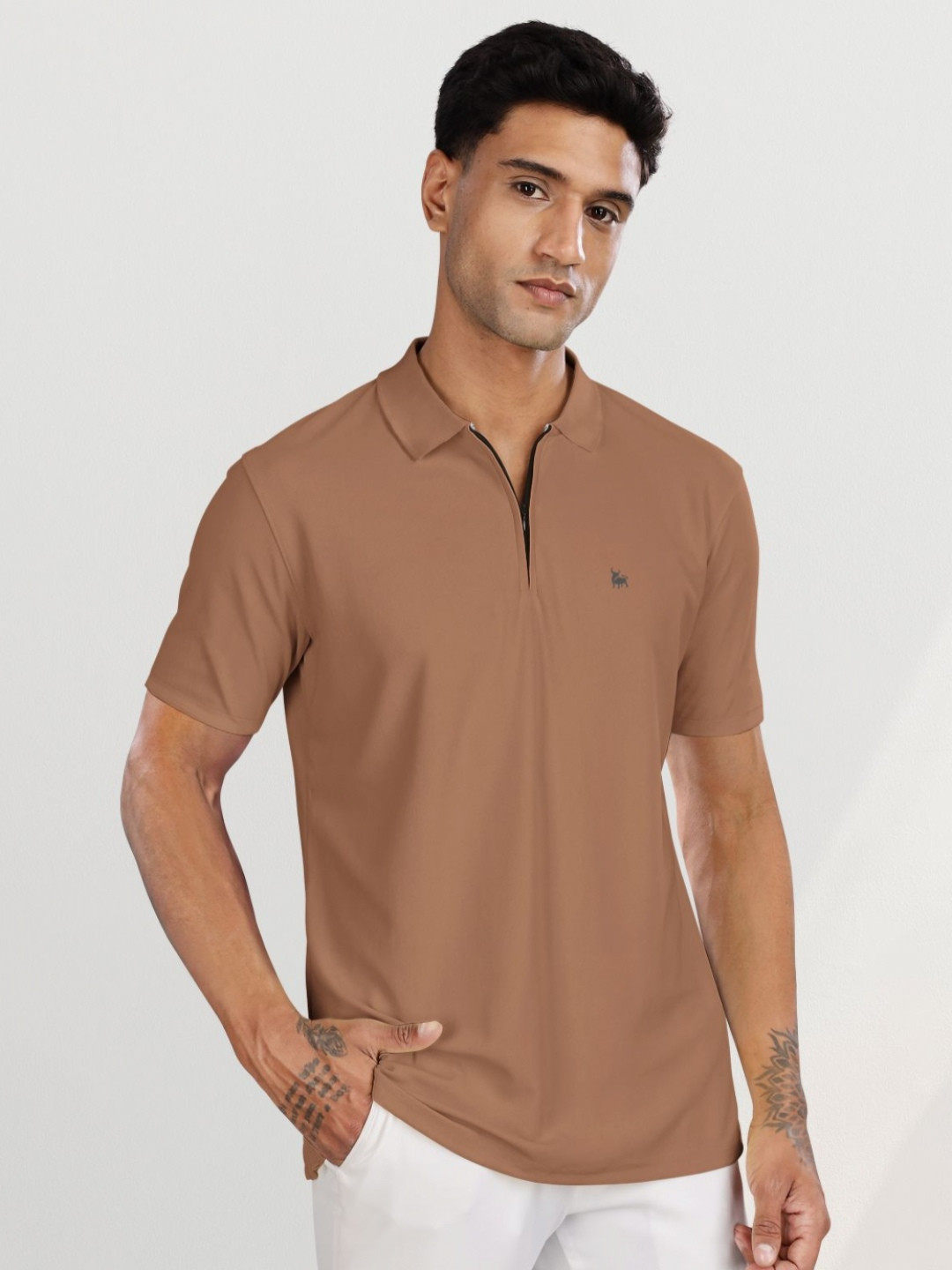 

BULLMER Men Polo Collar T-shirt, Brown