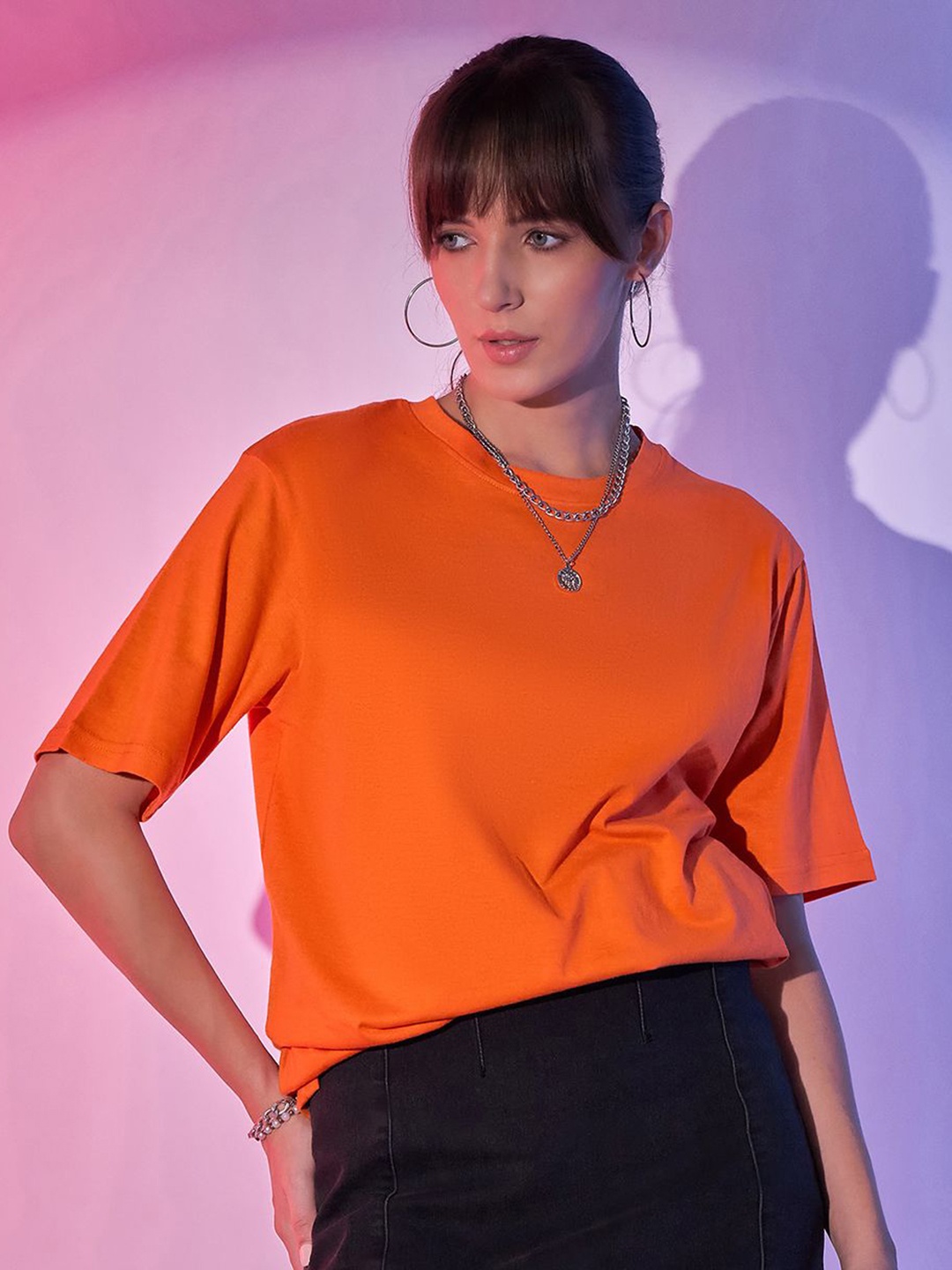 

DIMPY GARMENTS Women Raw Edge T-shirt, Orange