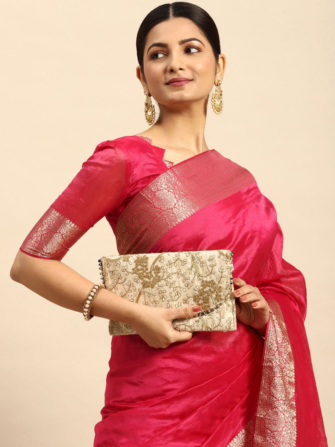 

DIVASTRI Zari Traditional Banarasi Saree, Pink