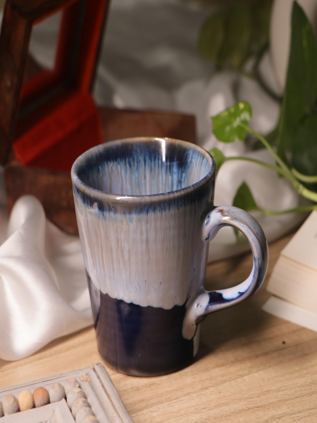 

Rare Planet 2 Pieces Blue & Grey Abstract Printed Glossy Microwave Safe Ceramic Mugs