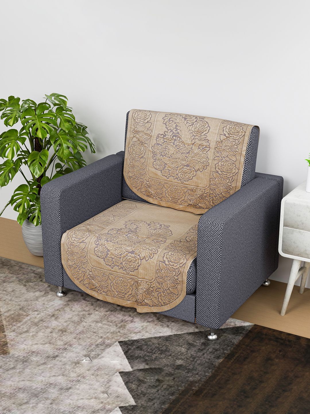 

Kuber Industries Gold-Toned & Grey 2 Pieces Printed Cotton 1 Seater Sofa Covers
