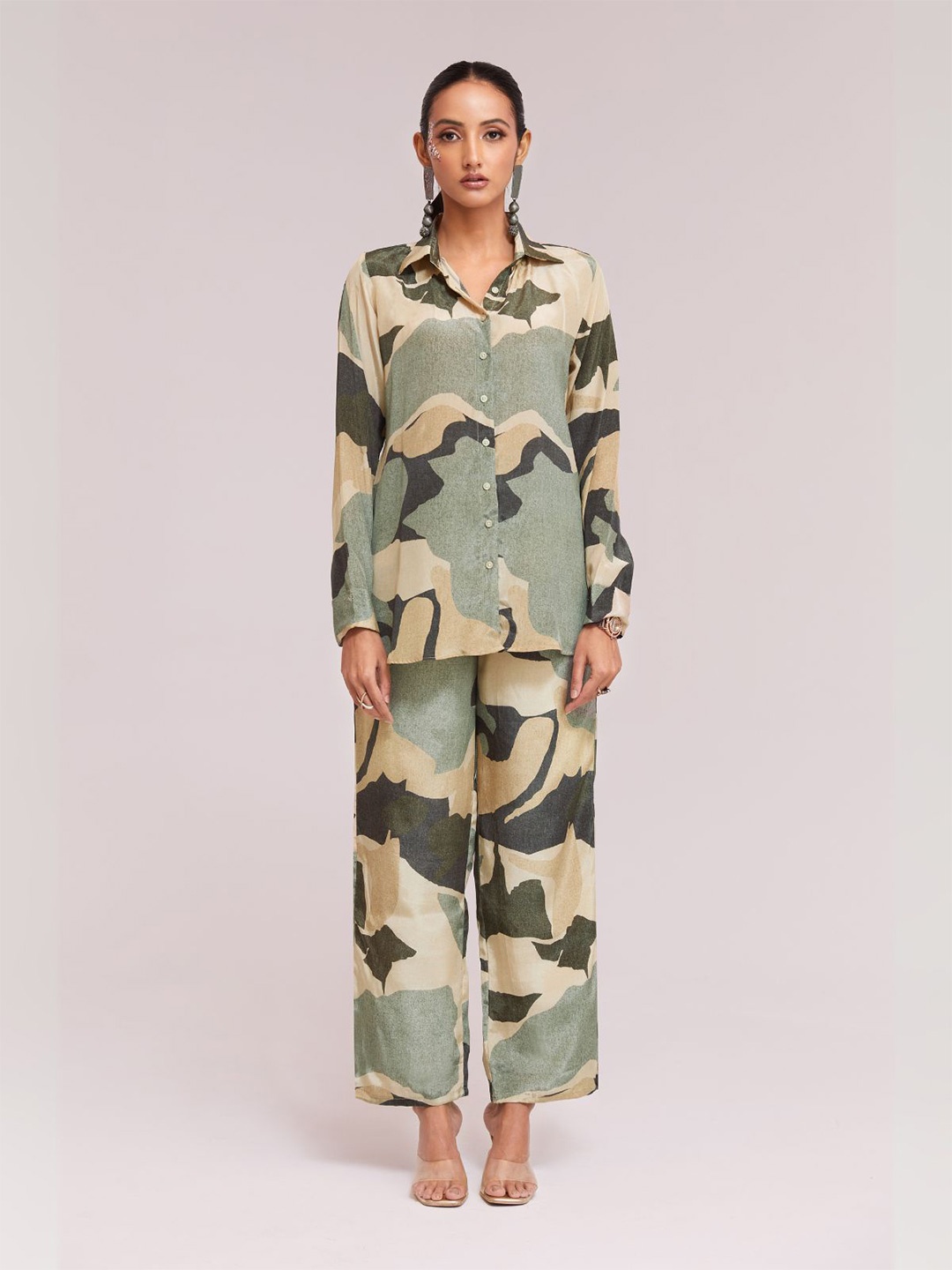 

ODETTE Printed Stitched Co-Ords Set, Green