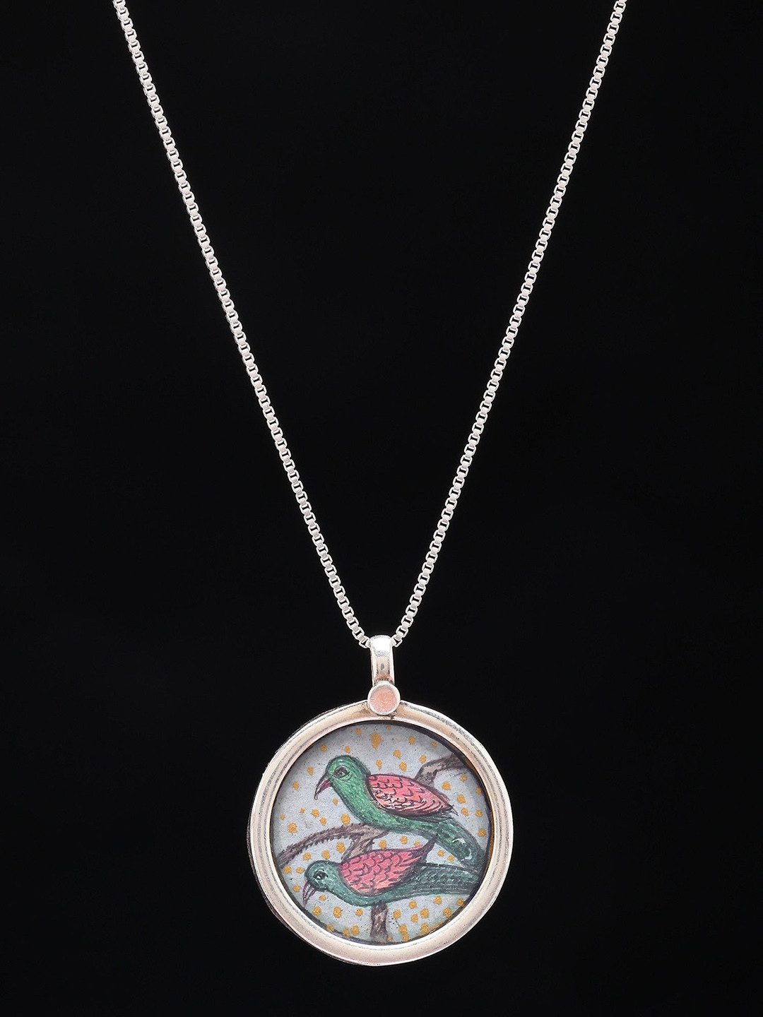 

Exotic India Hand-Painted Dual Parrot Pendant in Sterling Silver