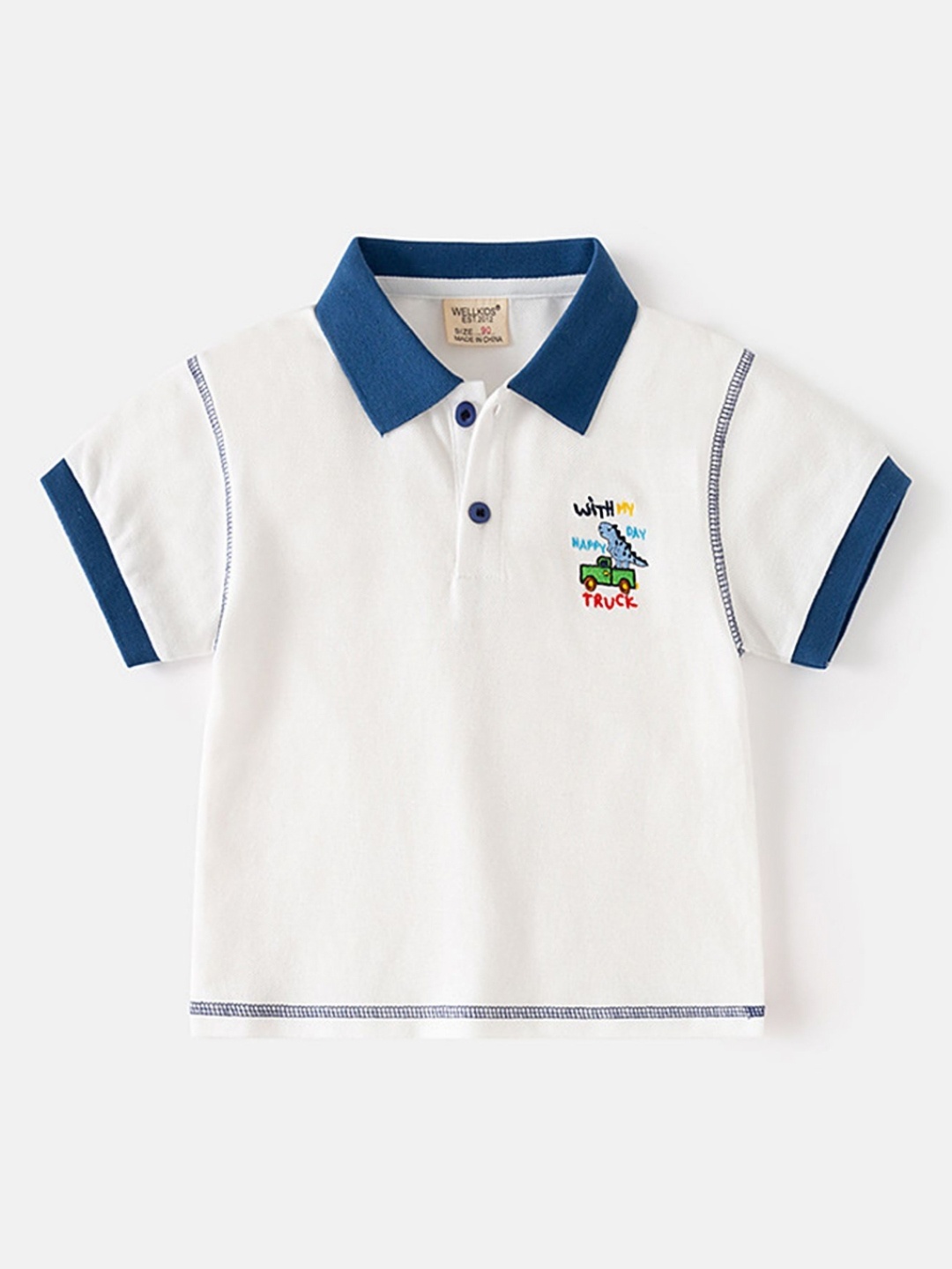 

LULU & SKY Boys Polo Collar Pure Cotton T-shirt, White
