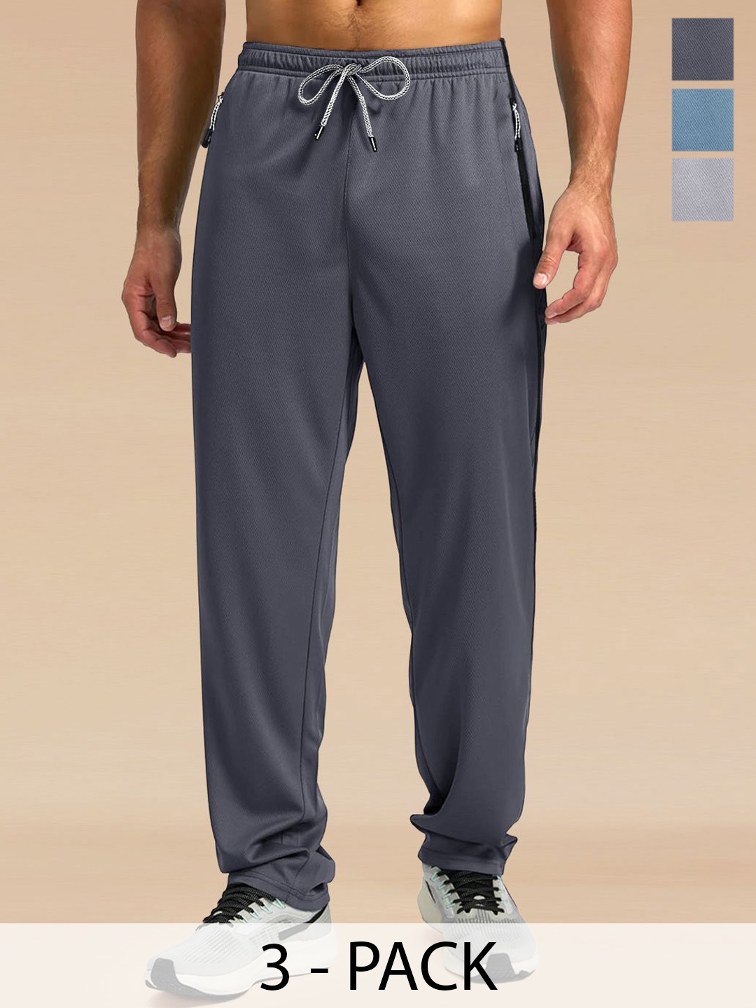 

Moda Rapido Men Pack Of 3 Mid Rise Track Pants, Blue