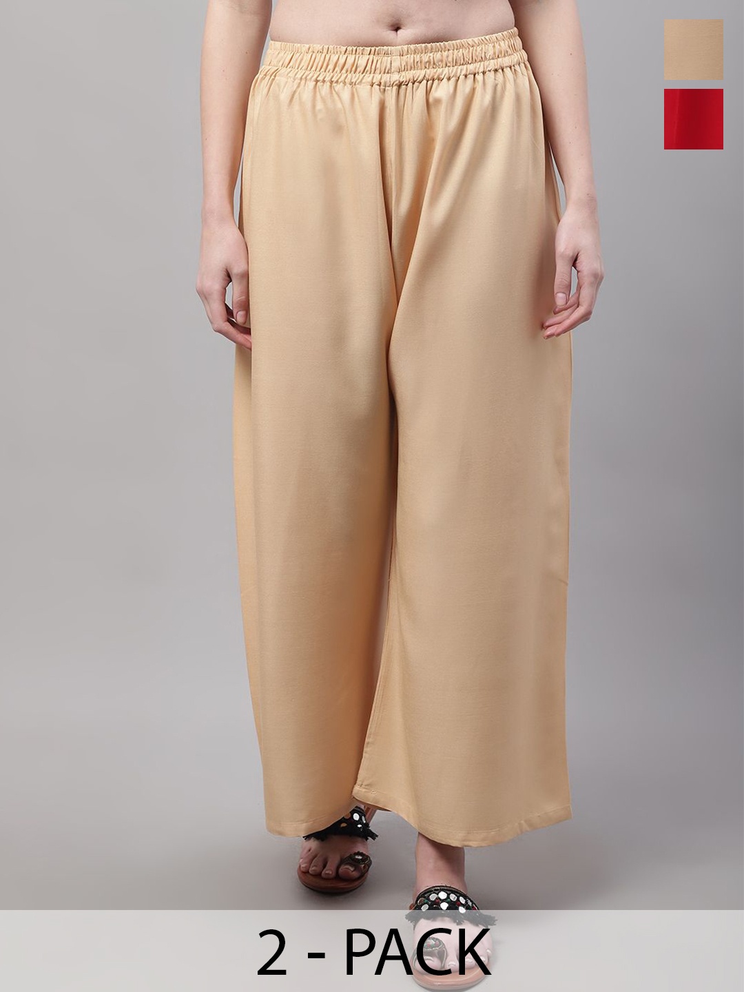 

Valles365 by S.C. Women 2 Flared Palazzos, Beige