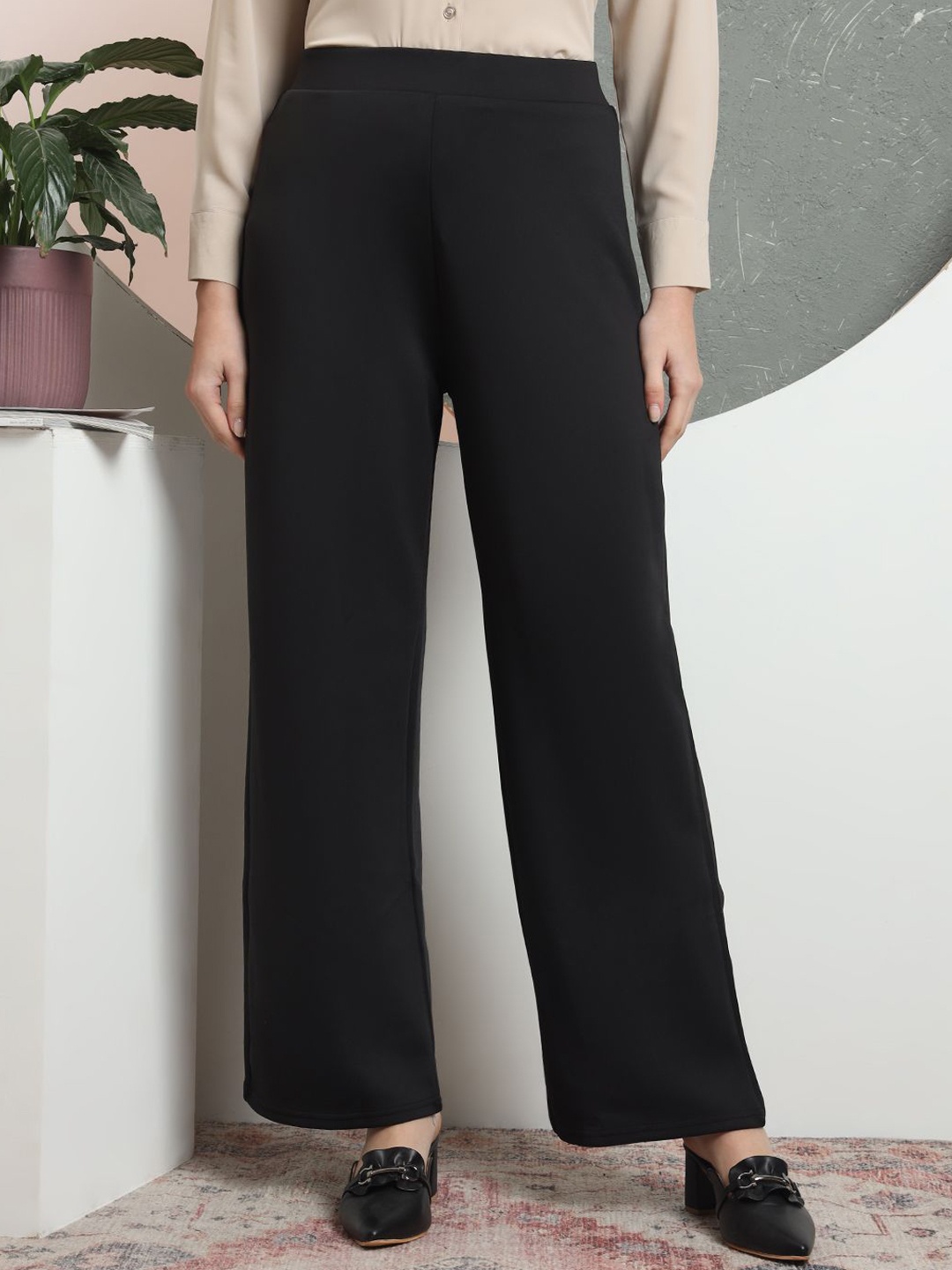 

FITHUB Women High-Rise Trousers, Black