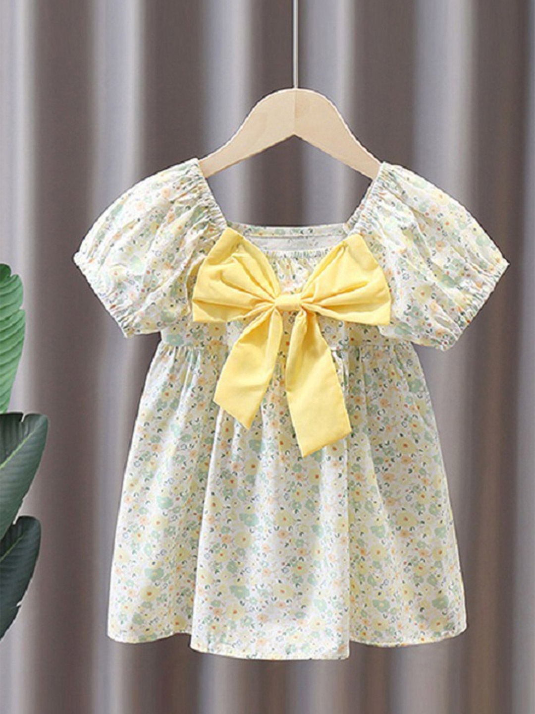 

LULU & SKY Girls Floral Printed Bow Detail A-Line Dress, Yellow
