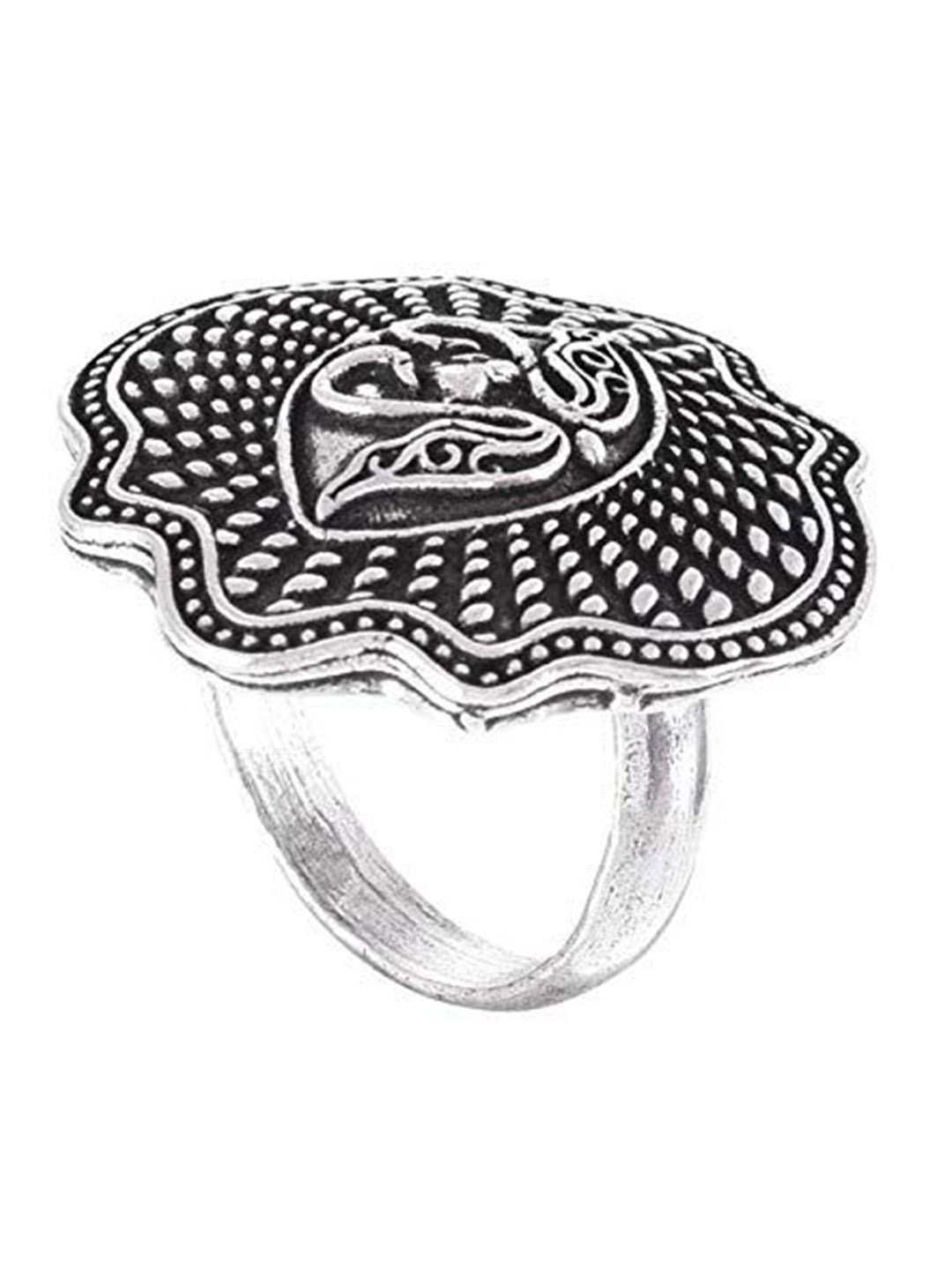 

Kezlin Silver Plated Intricate Design Floral Shaped Adjustable Oxidised Finger Ring