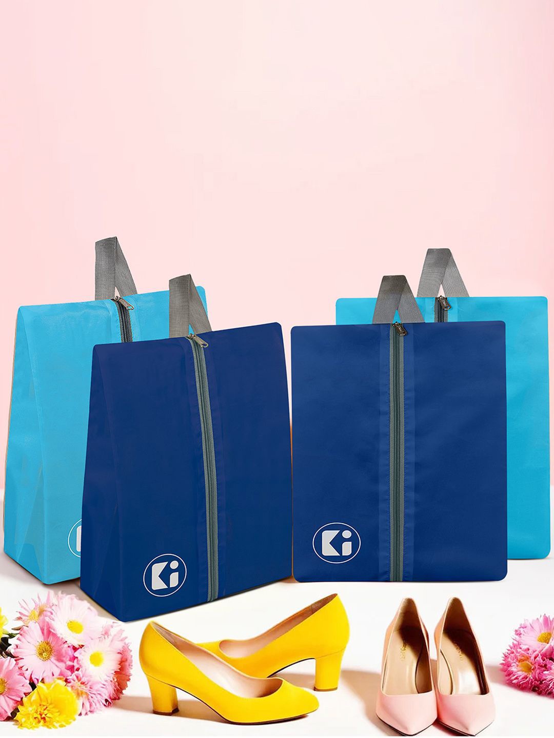 

Kuber Industries Blue & Navy Blue Pack Of 4 Printed Parachute Travel Shoe Organizer