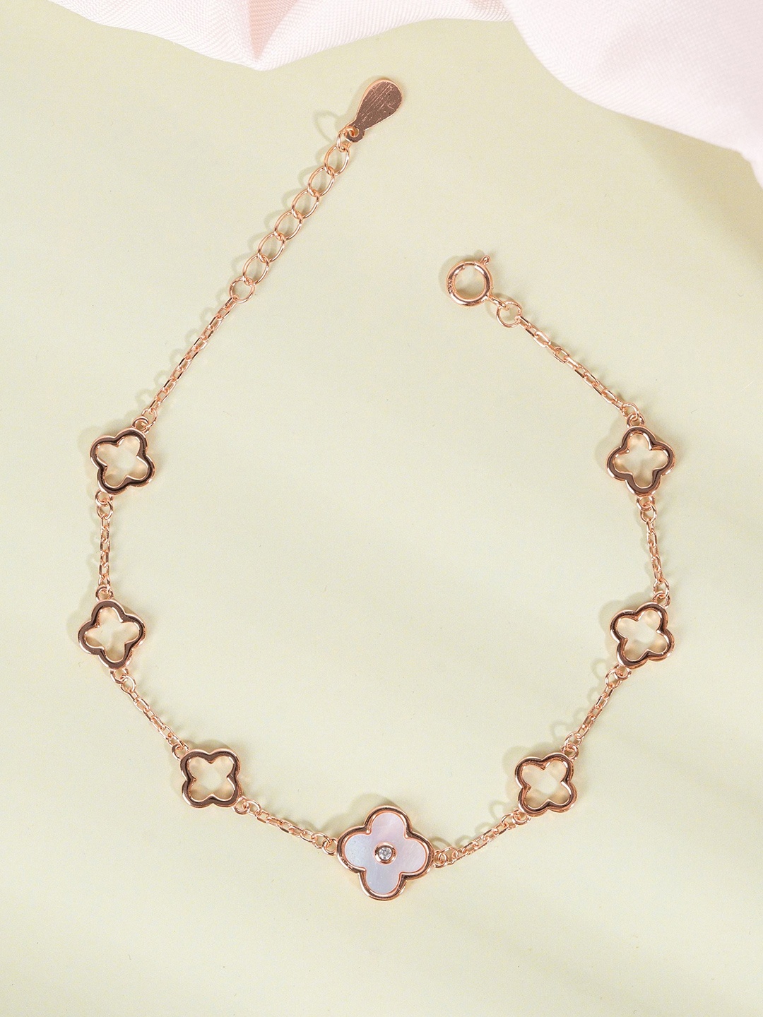 

GLYTERS Women Sterling Silver Rose Gold-Plated Link Bracelet