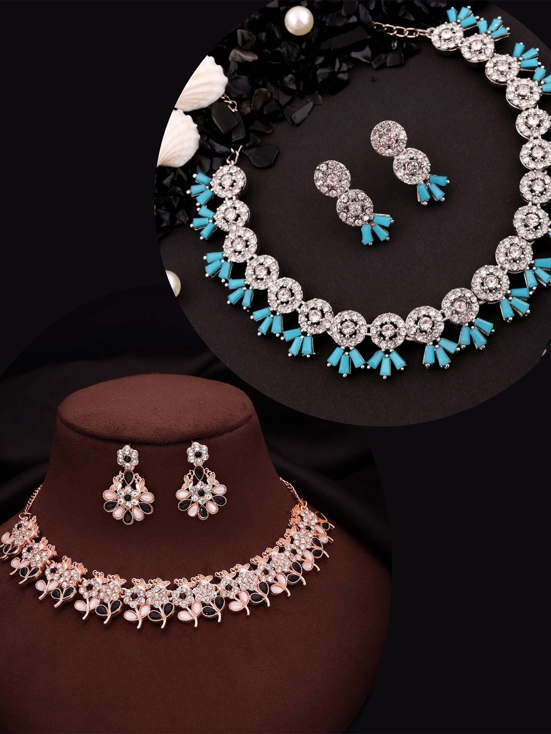 

DIVASTRI Set Of 2 Gold-Plated Artificial Stones-Studded Necklace and Earrings