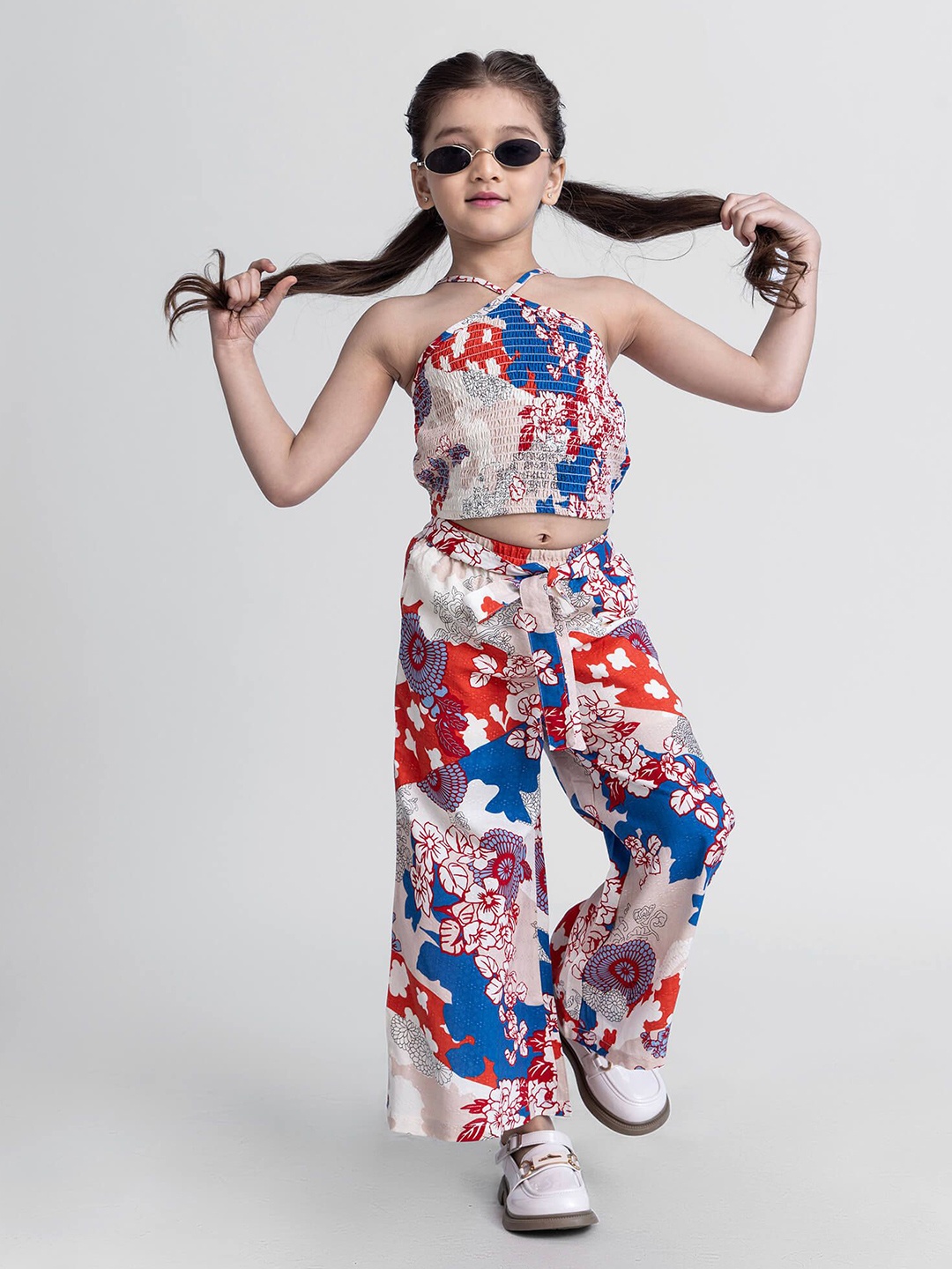 

taffykids Girls Printed Top with Trousers, White