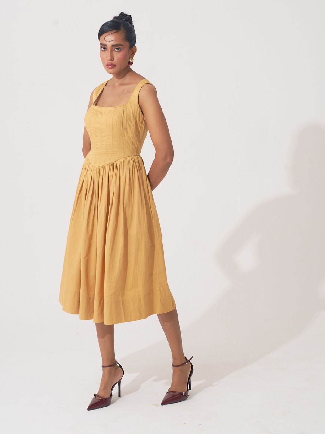 

Western Era Satin A-Line Midi Dress, Yellow