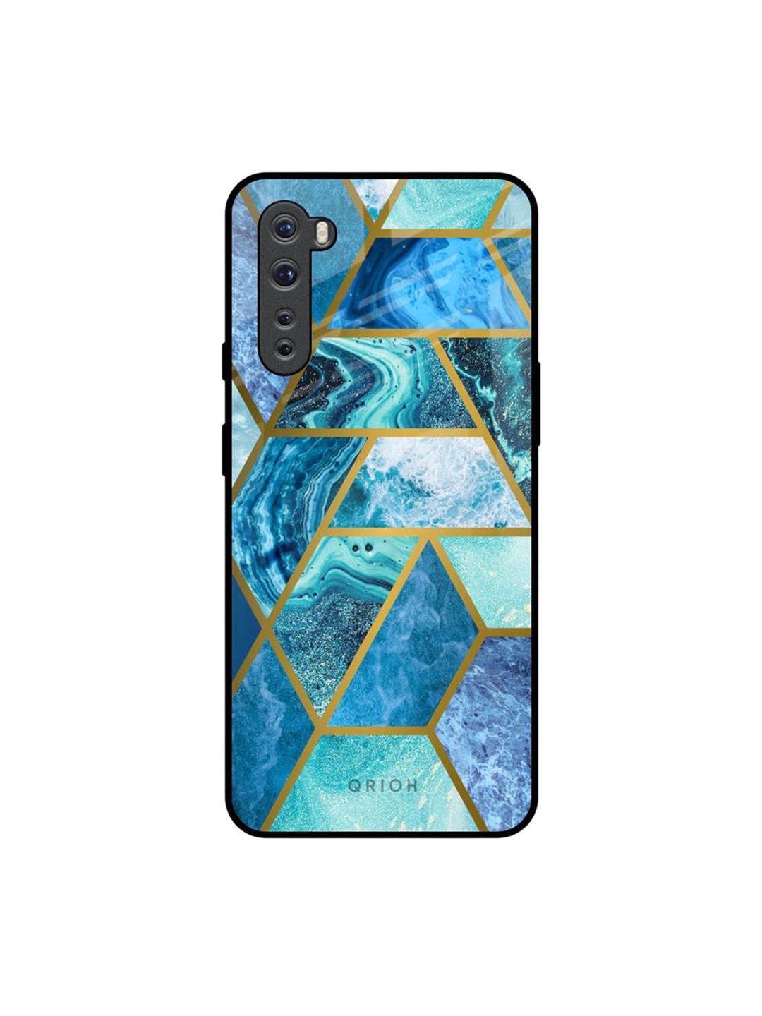 

QRIOH Turquoise Geometrical Marble Real Printed OnePlus Nord Back Case, Blue