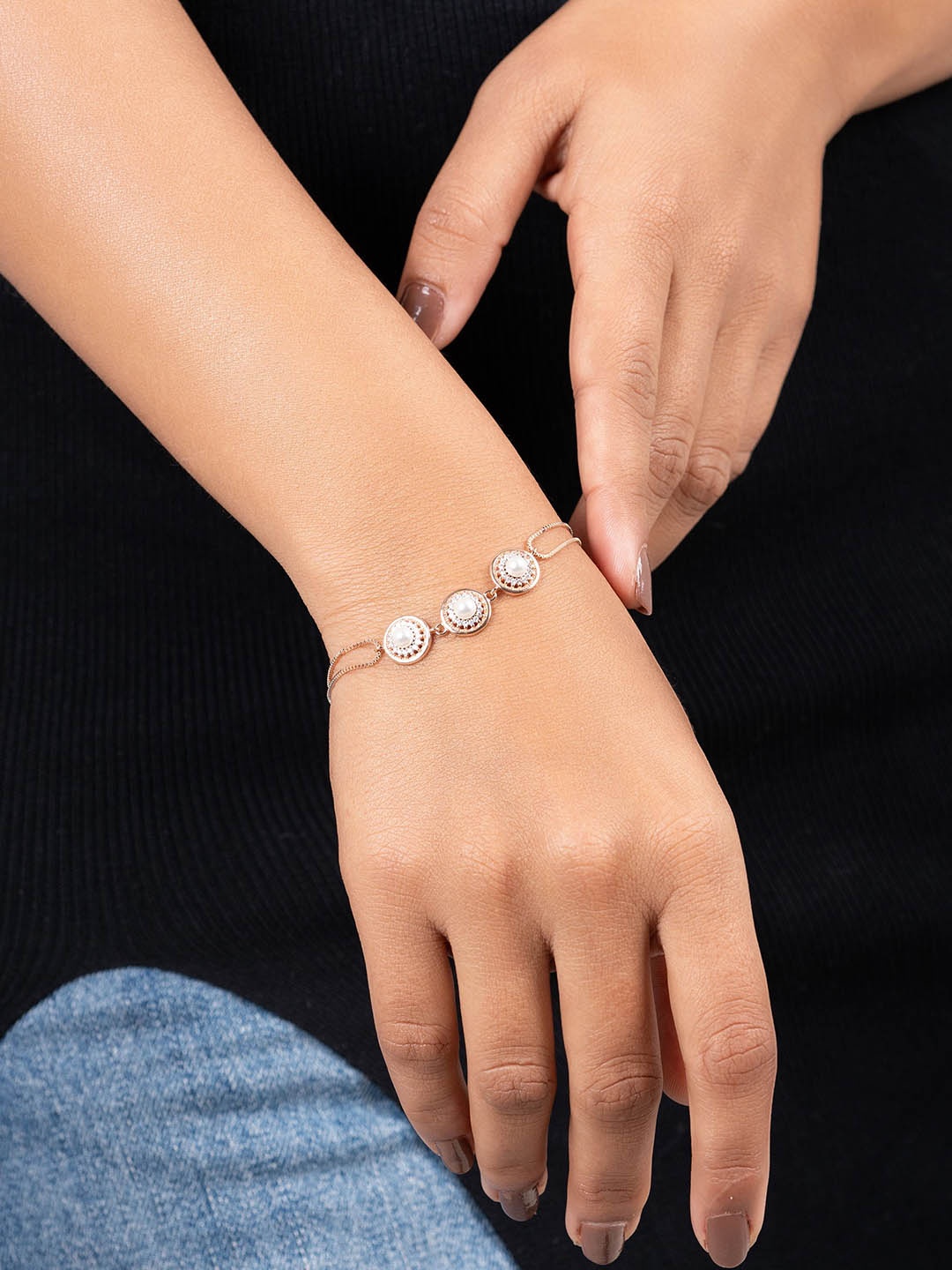 

GLYTERS Women Sterling Silver Rose Gold-Plated Wraparound Bracelet