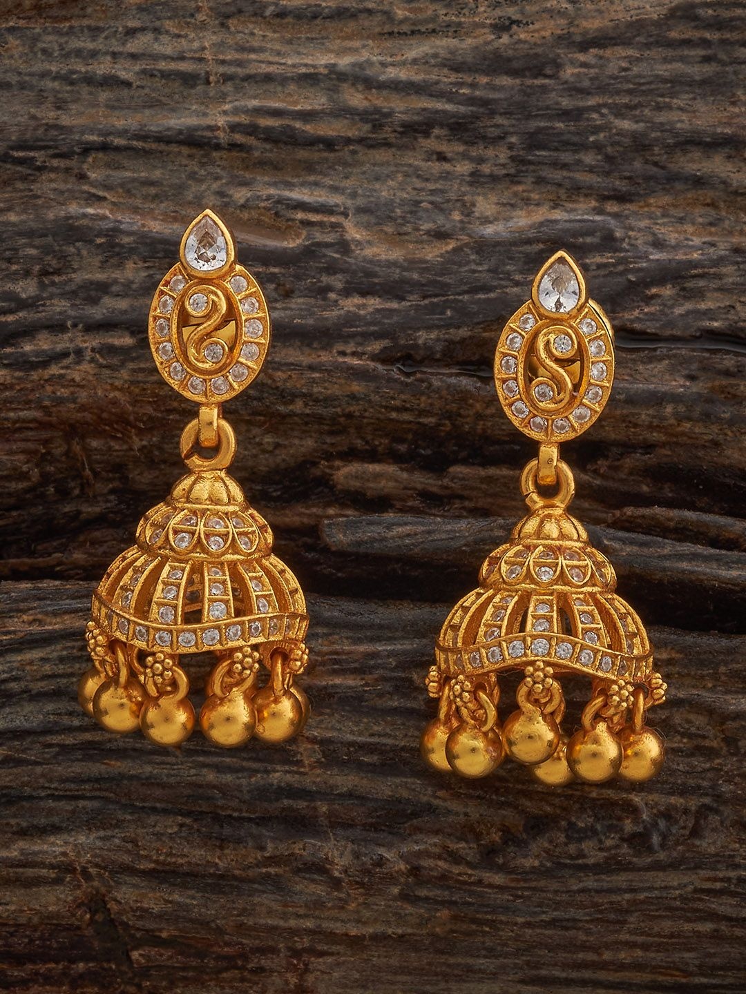 

Kushal's Fashion Jewellery 92.5 Sterling Silver Gold-Plated Dome Shaped Zircon Jhumkas