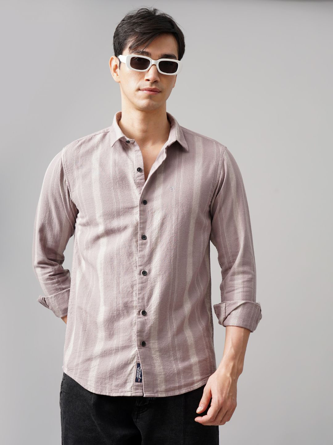 

PAUL STREET Men Standard Slim Fit Opaque Striped Casual Shirt, Mauve