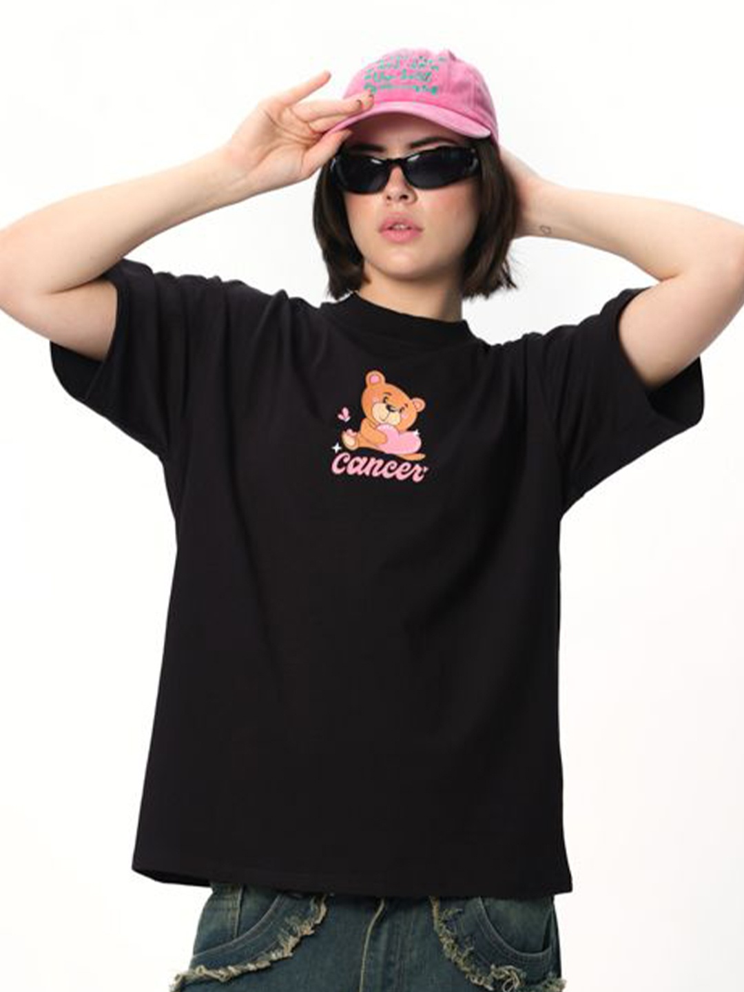 

Bonkers Corner Women Printed Pure Cotton Applique T-shirt, Black