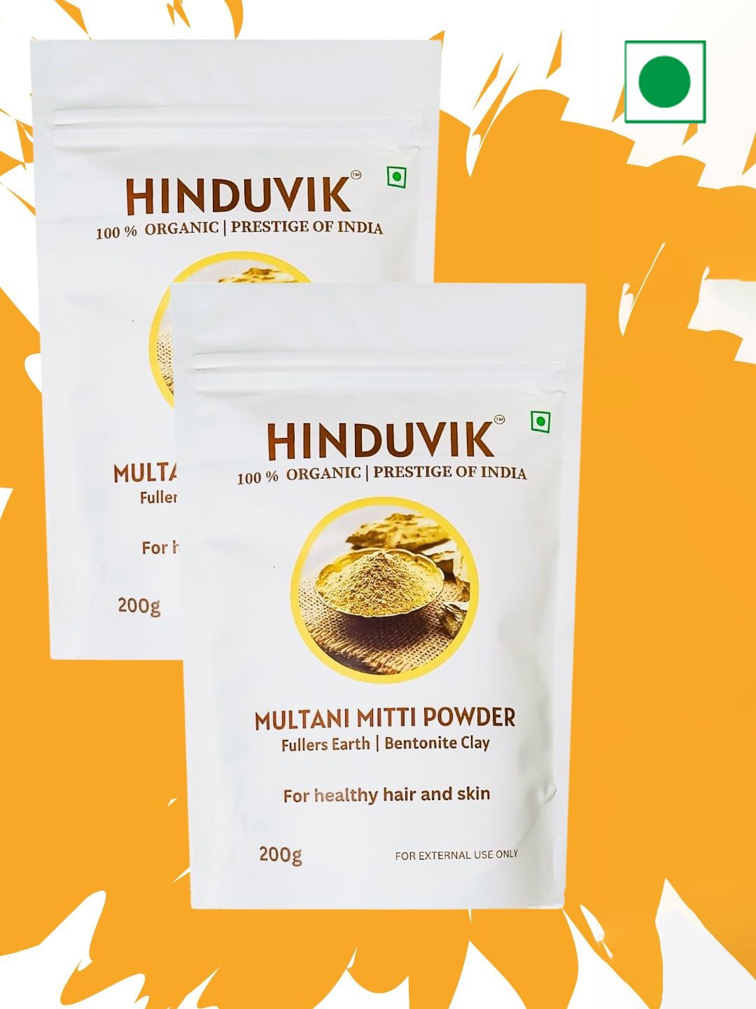 

HINDUVIK Set Of 2 Multani Mitti Powder For Healthy Hair & Skin - 200 g Each, Yellow