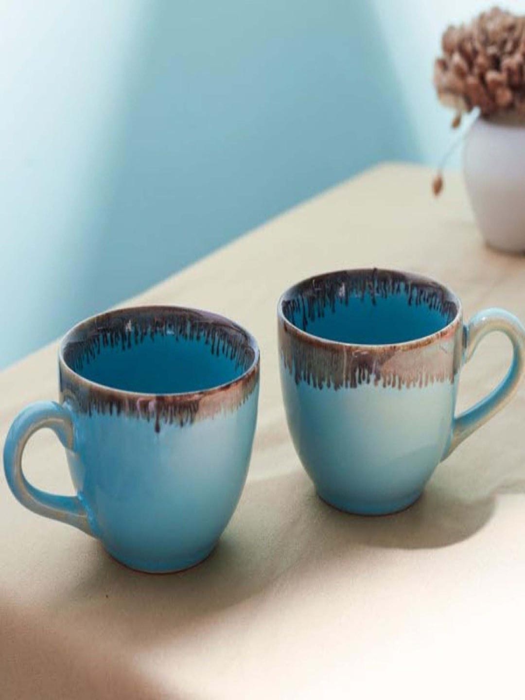 

Rare Planet Blue and Brown 2 Pieces Ceramic Glossy Cups-240 ml Each