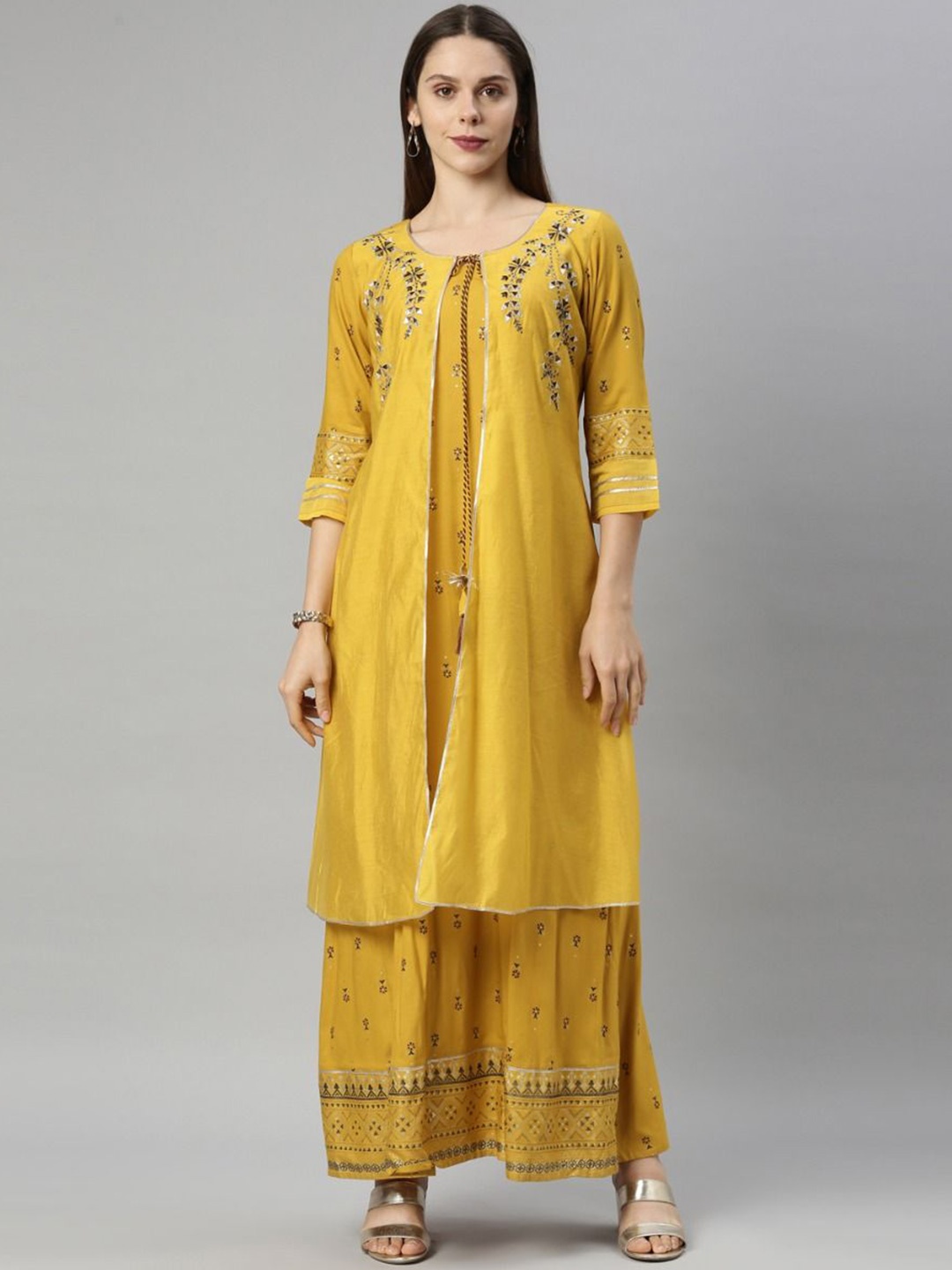 

Neerus Floral Georgette Maxi Dress, Mustard
