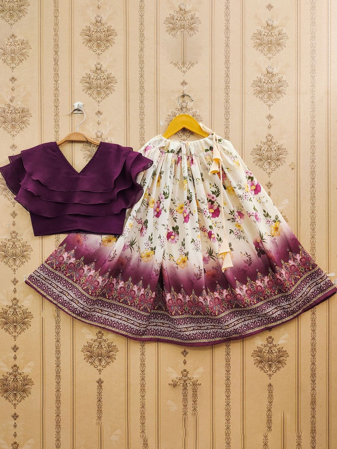 

JOVK DESIGN Girls Purple Printed Ready to Wear Lehenga